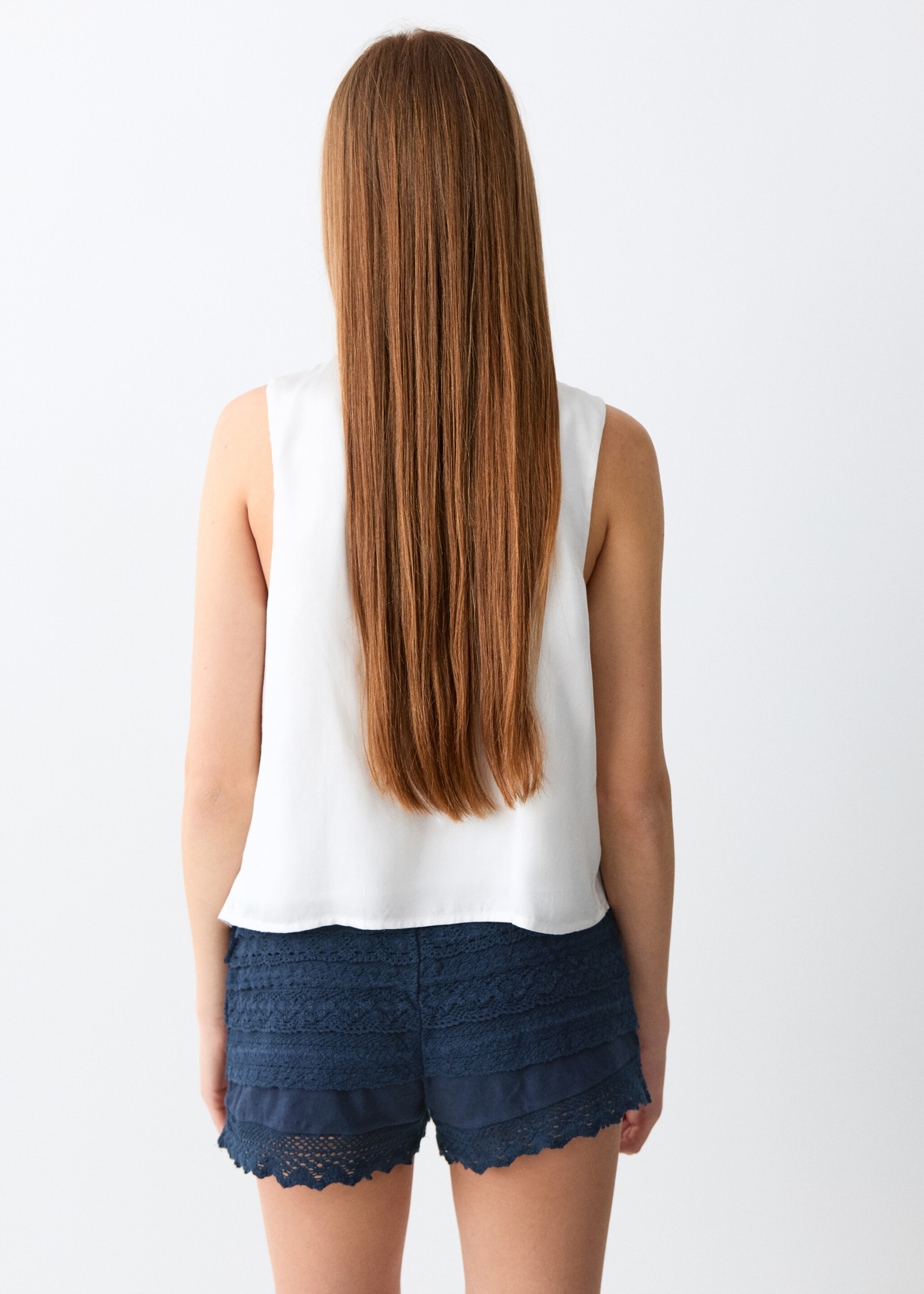 Short à volants en crochet - Verso de l’article, Bleu marine foncé. Ref: 27056338-00.