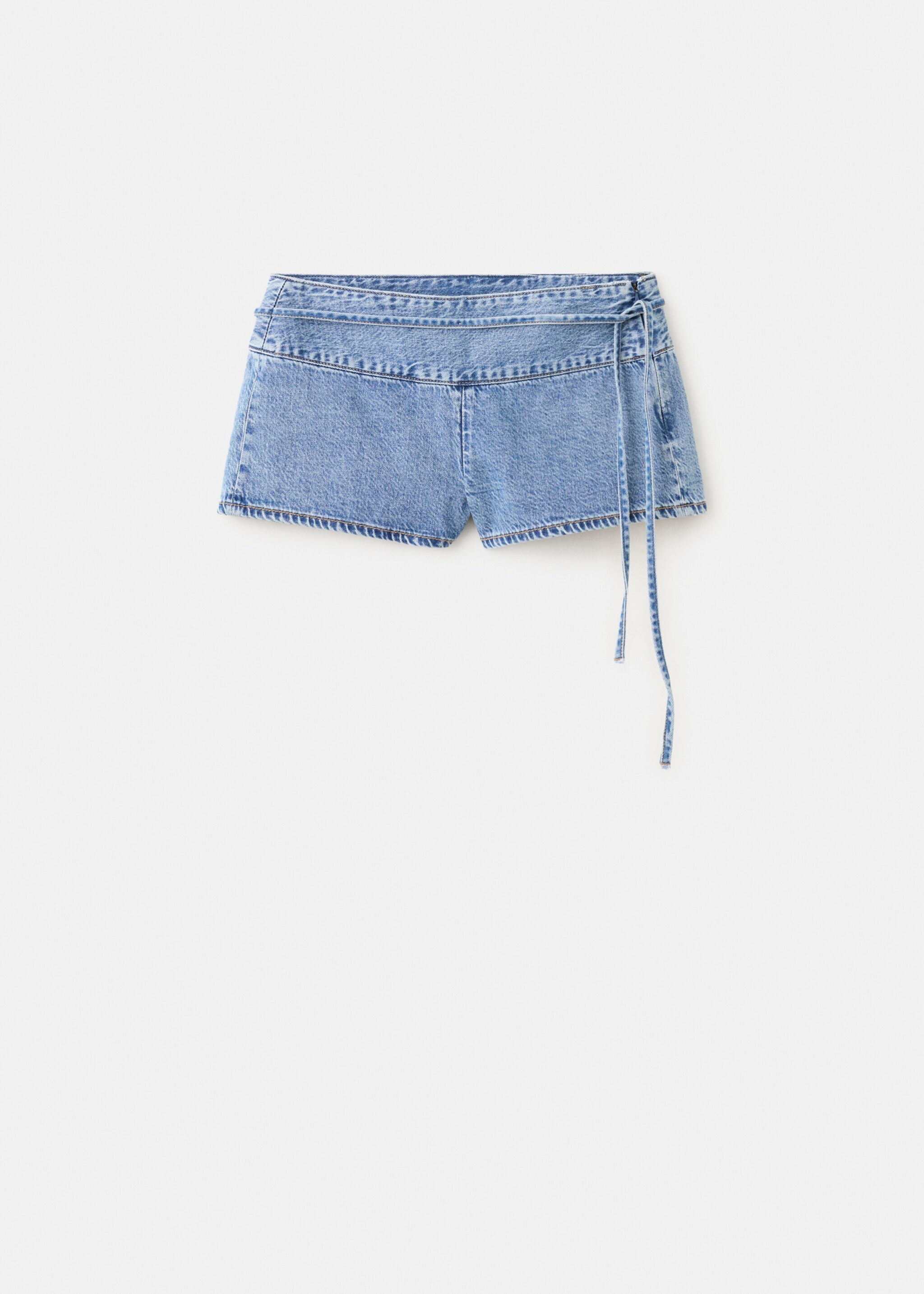 Tie-waist mini shorts - Article without model, Medium Blue. Ref: 27056348-00.