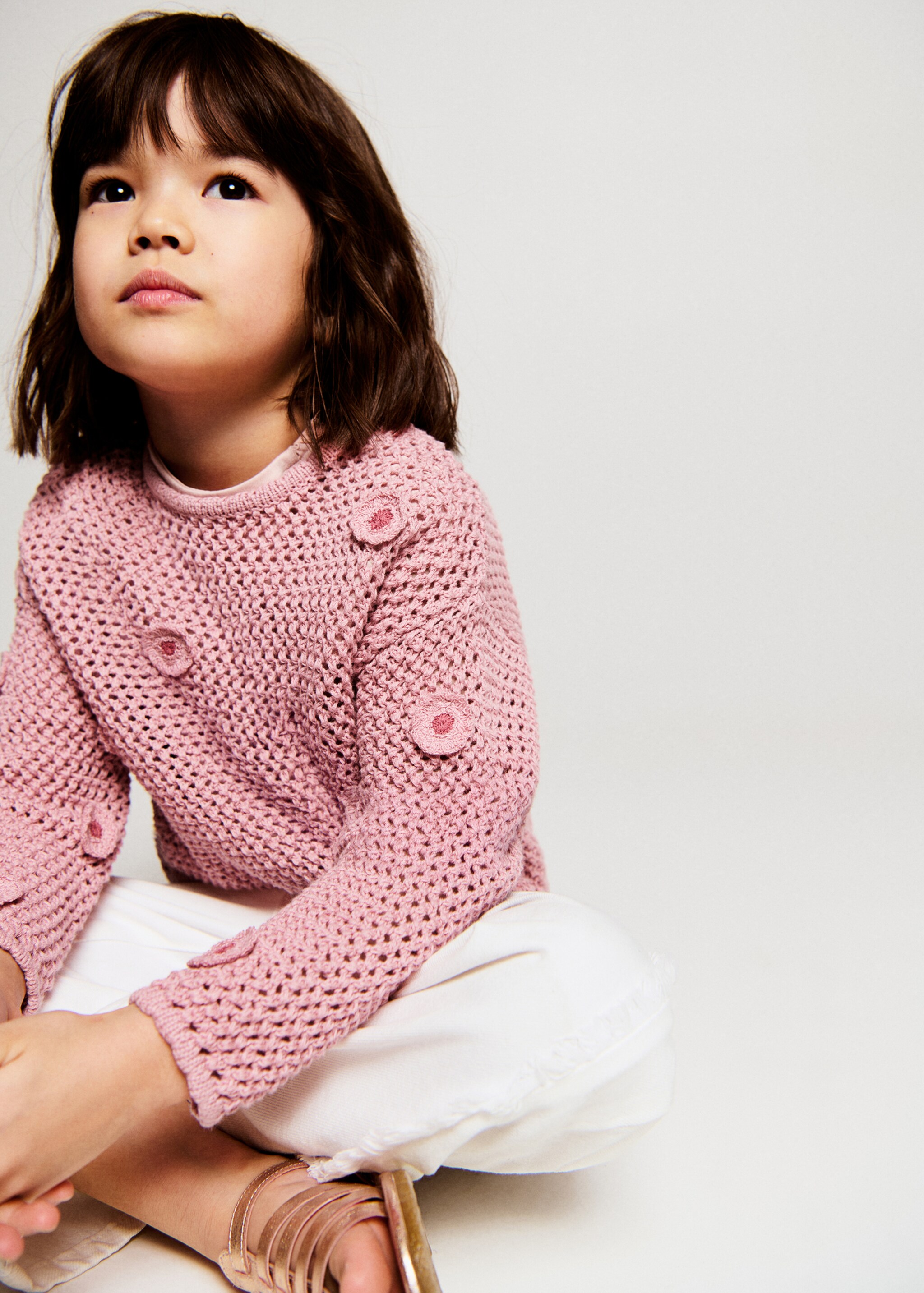 بلوفر بحياكة مخرمة - تفاصيل المنتج 2, وردي باهت. Ref: 27056352-00.