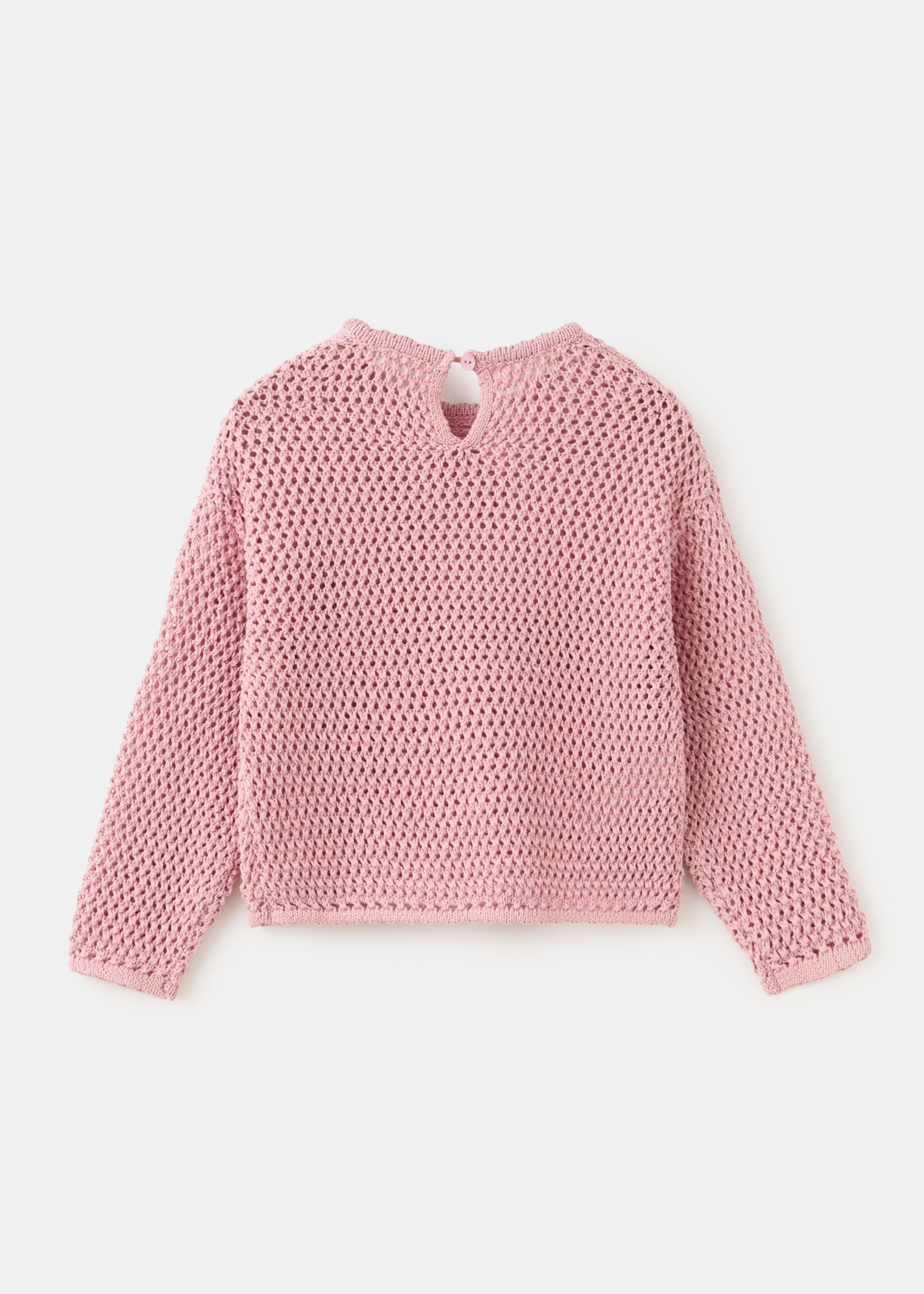 بلوفر بحياكة مخرمة - الجهة الخلفية للمنتج, وردي باهت. Ref: 27056352-00.