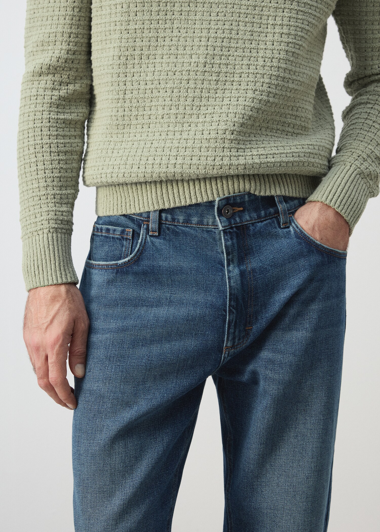 Straight fit cotton linen jeans - Details of the article 1
