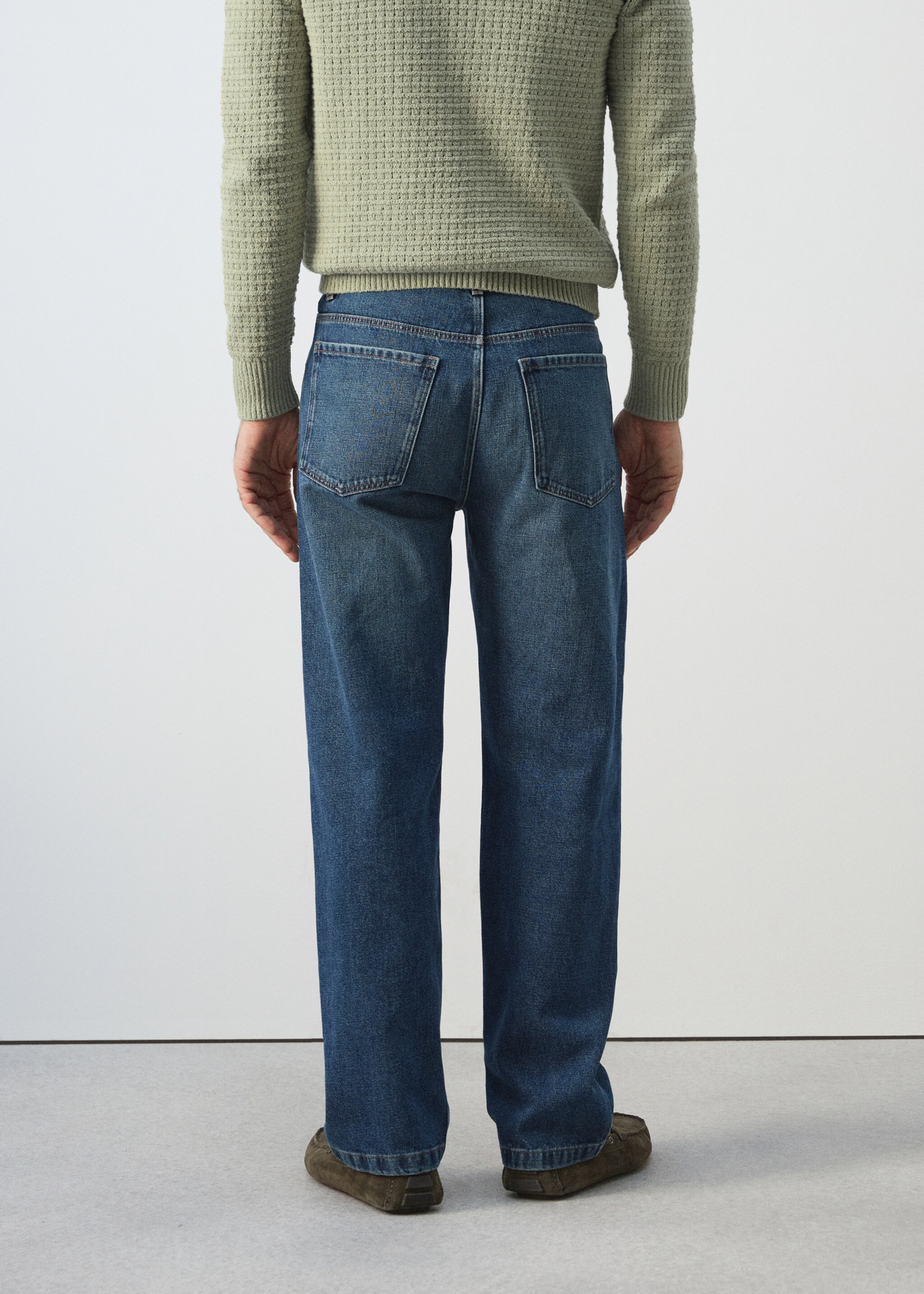Straight fit cotton-linen jeans - Reverse of the article, Dark Vintage Blue. Ref: 27056711-00.