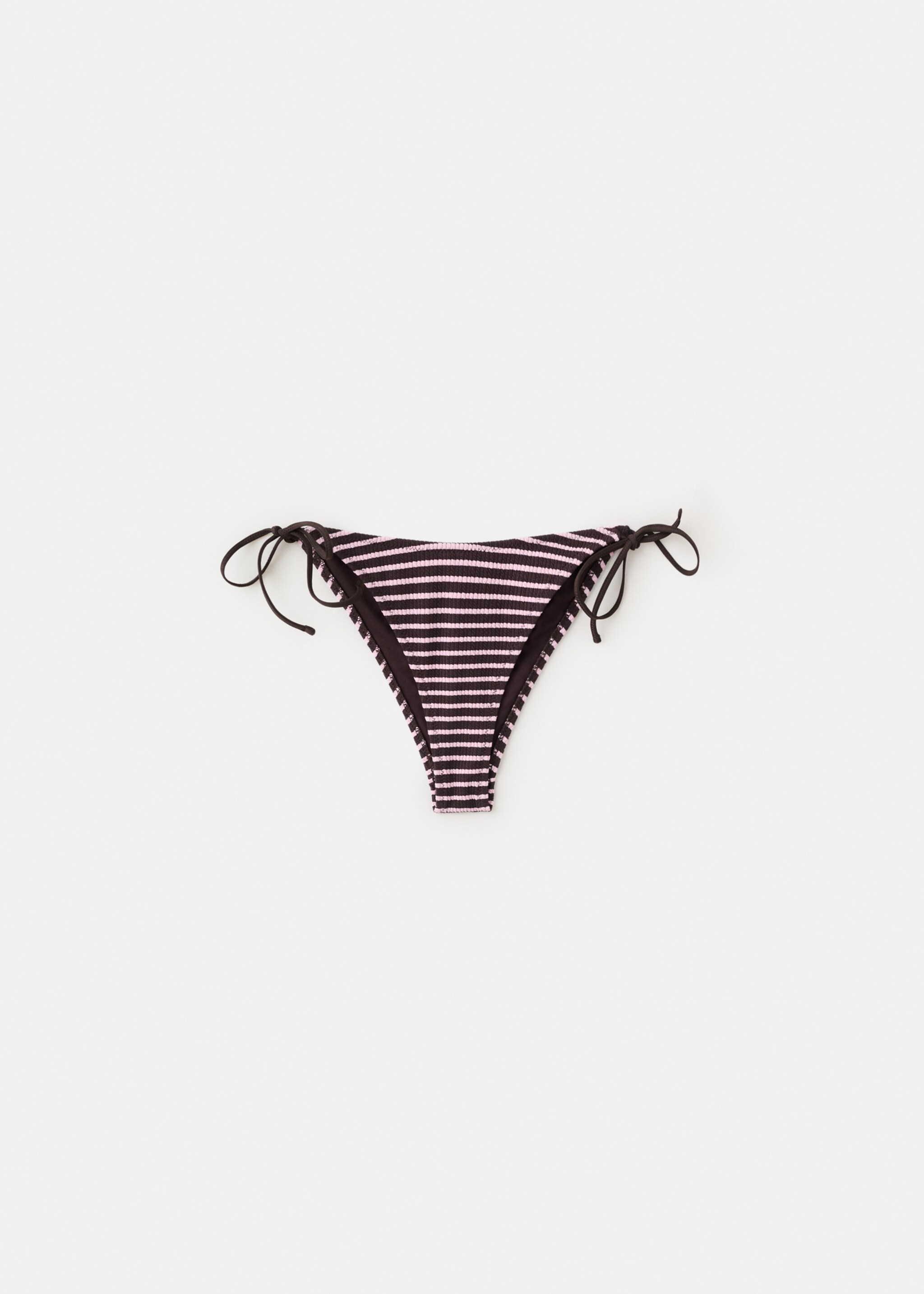 Striped ribbed bikini bottoms - Article without model, Chocolate. Ref: 27056720-00.