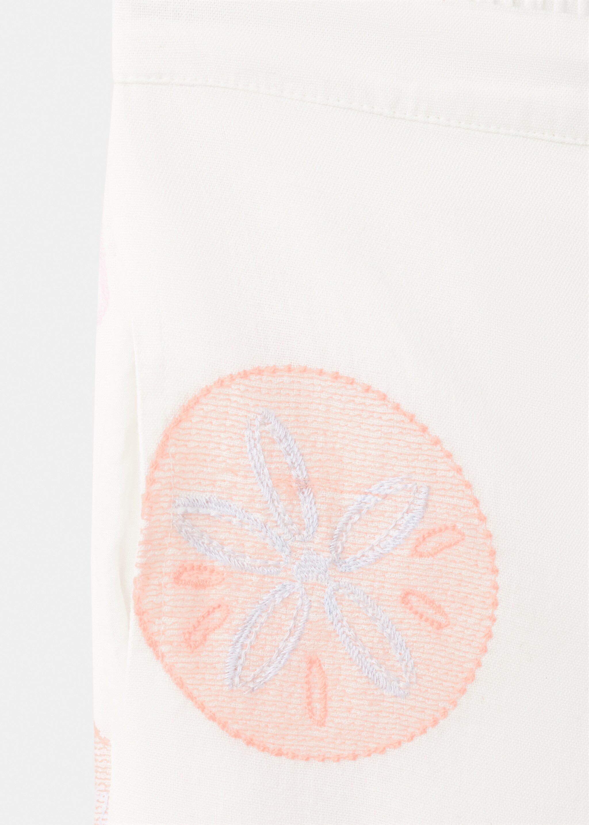 Long pants with embroidered details - Details of the article 8, White. Ref: 27056732-00.