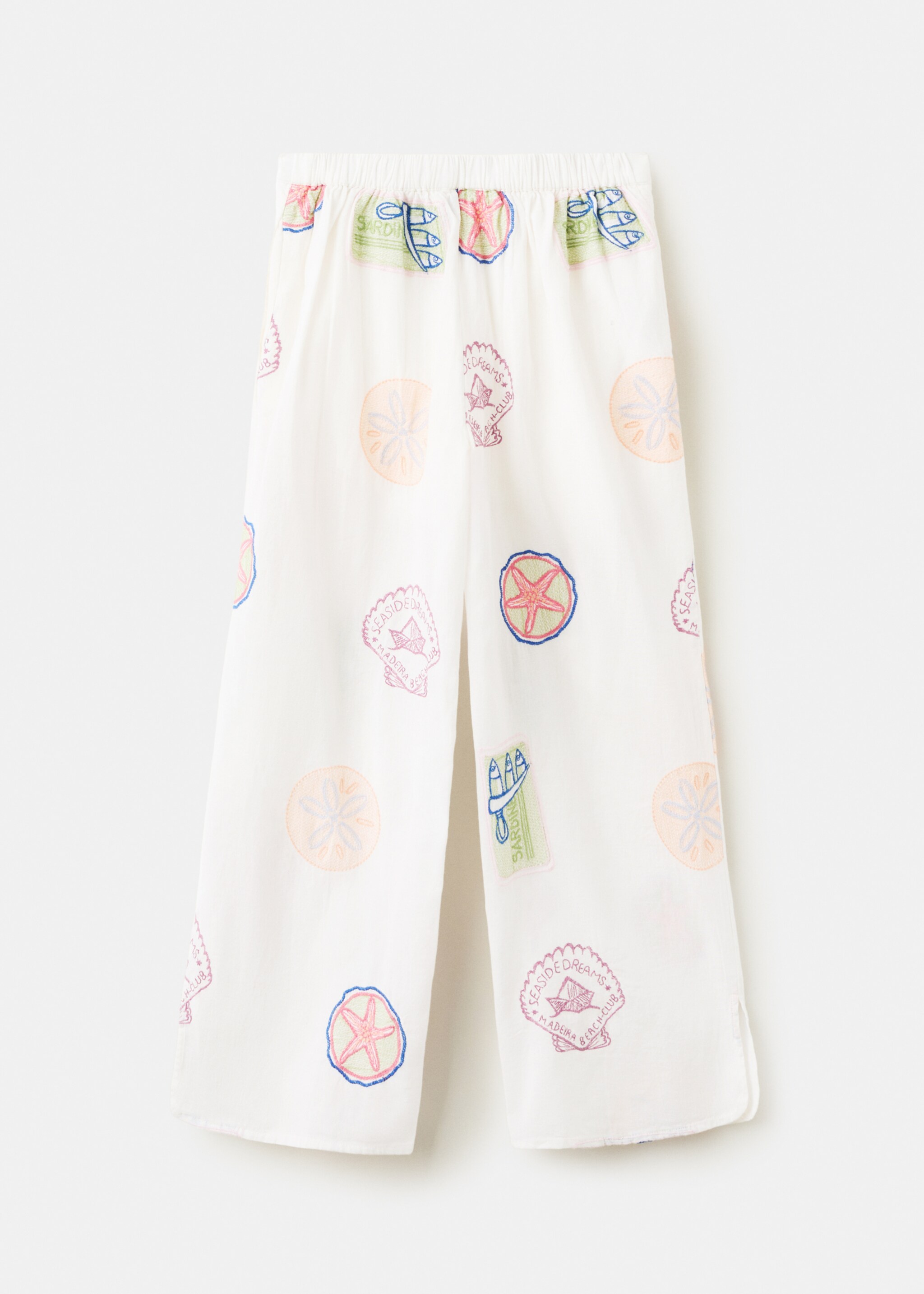 Long trousers with embroidered details - Reverse of the article, White. Ref: 27056732-00.