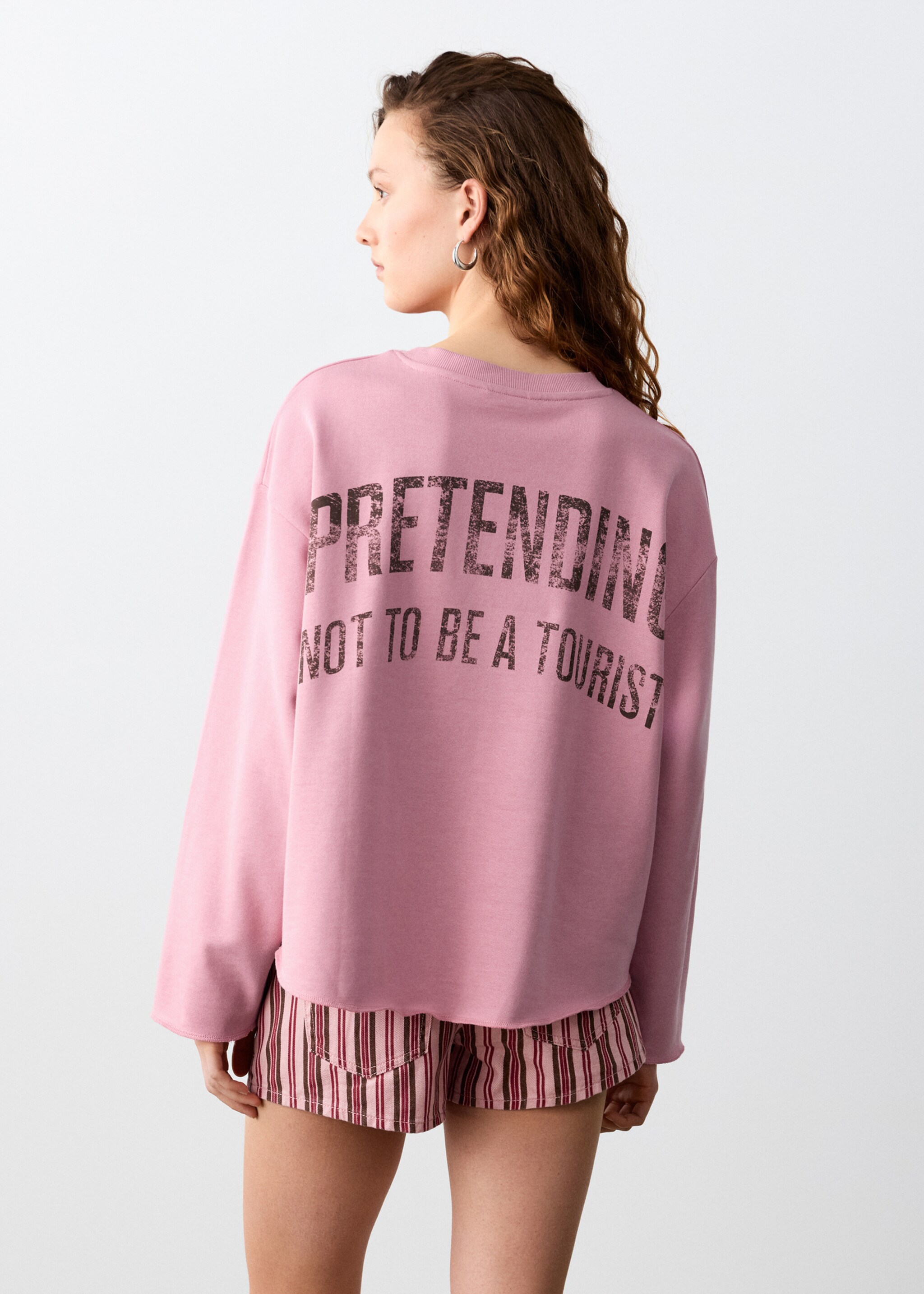 Sudadera algodón texto estampado - Reverso del artículo, Rosa. Ref: 27056741-00.