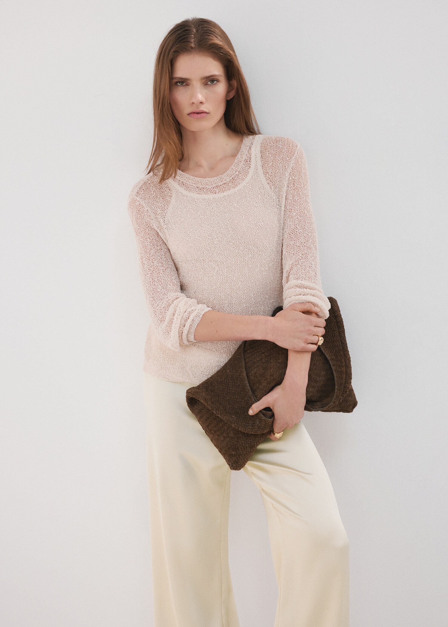 Satin straight-fit trousers - Details of the article 1