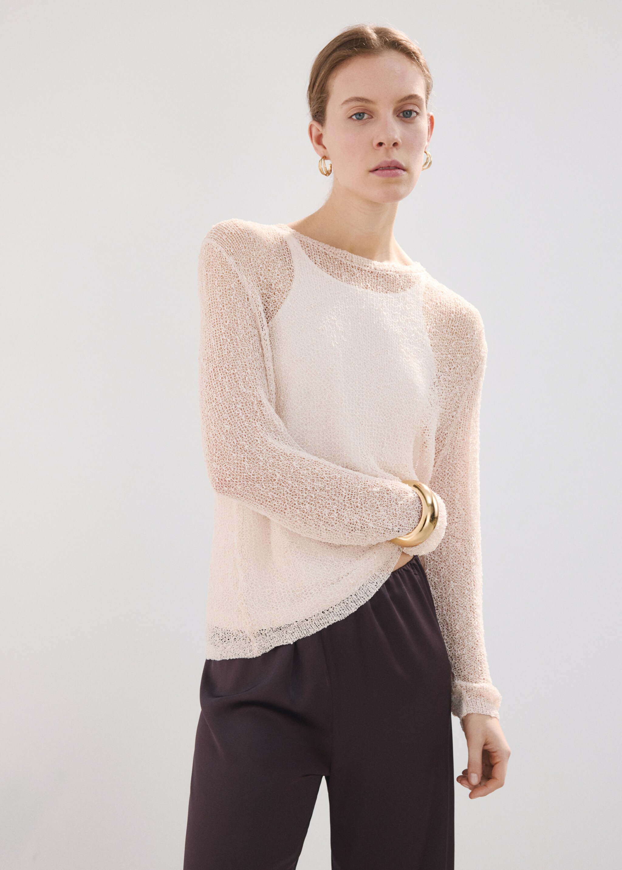 Satin straight-fit trousers - Medium plane, Chocolate. Ref: 27056751-00.