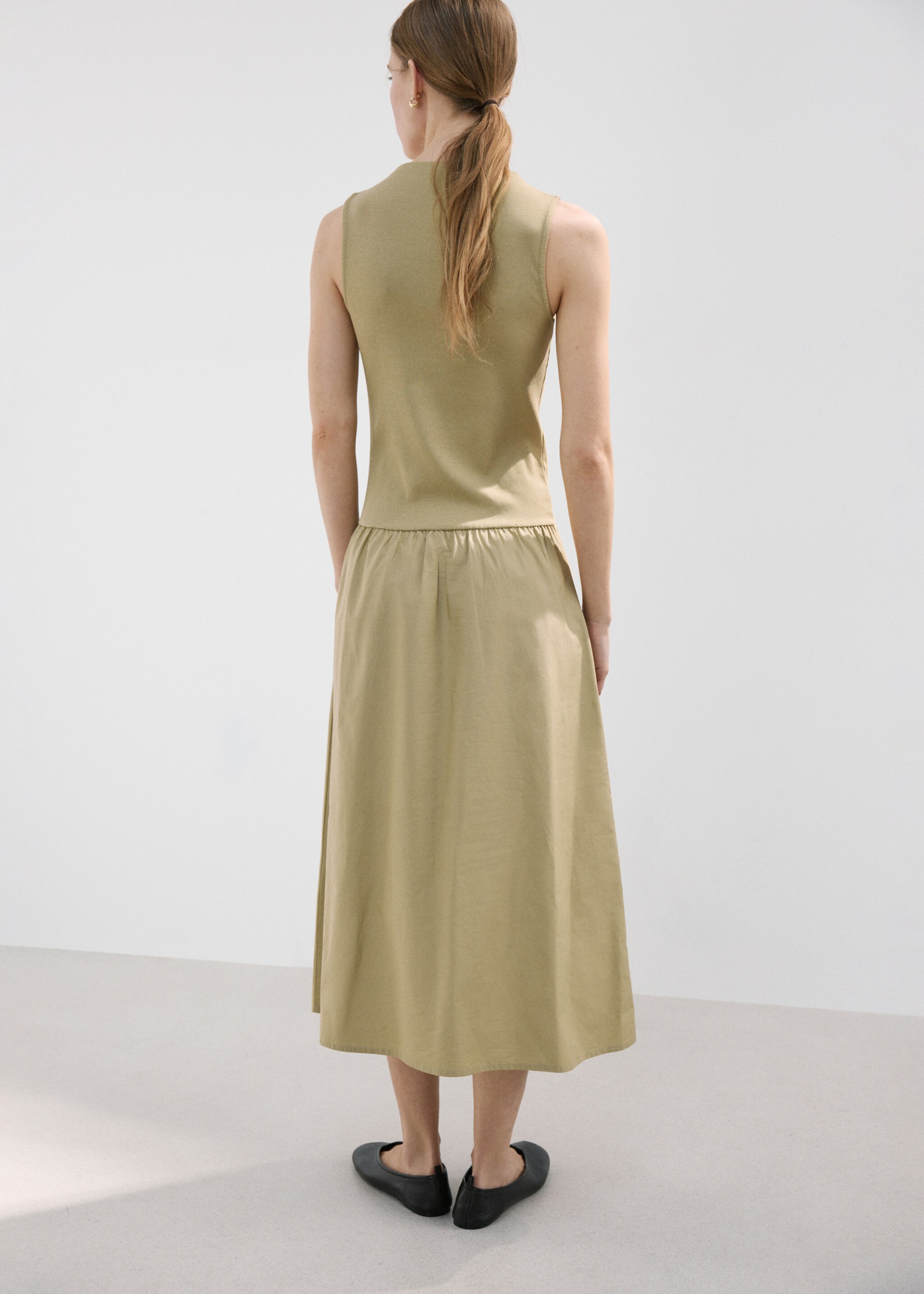 Vestido combinado algodón - Reverso del artículo, Oliva. Ref: 27057141-00.