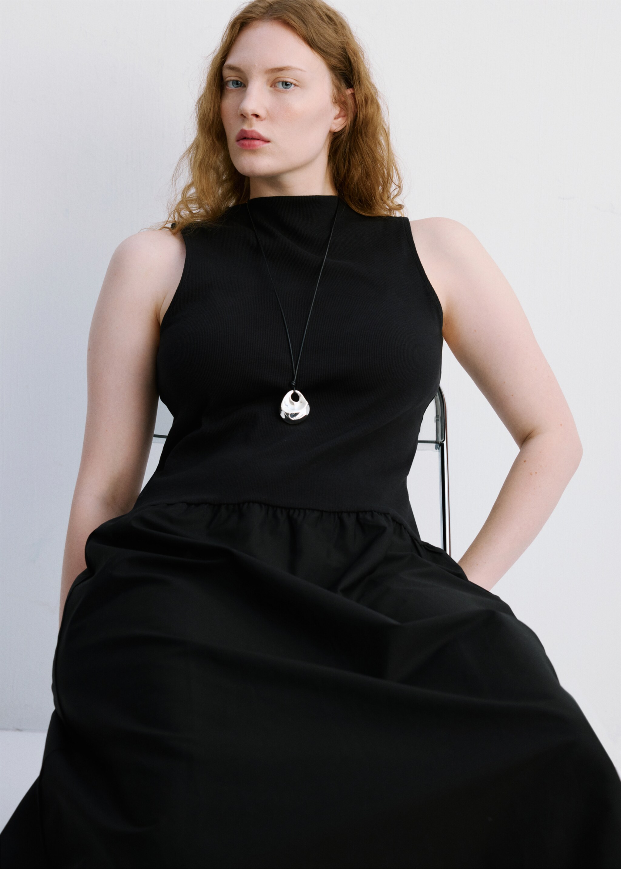 Φόρεμα βαμβακερό συνδυασμός - Λεπτομέρεια του προϊόντος 4, Μαύρο. Ref: 27057141-00.