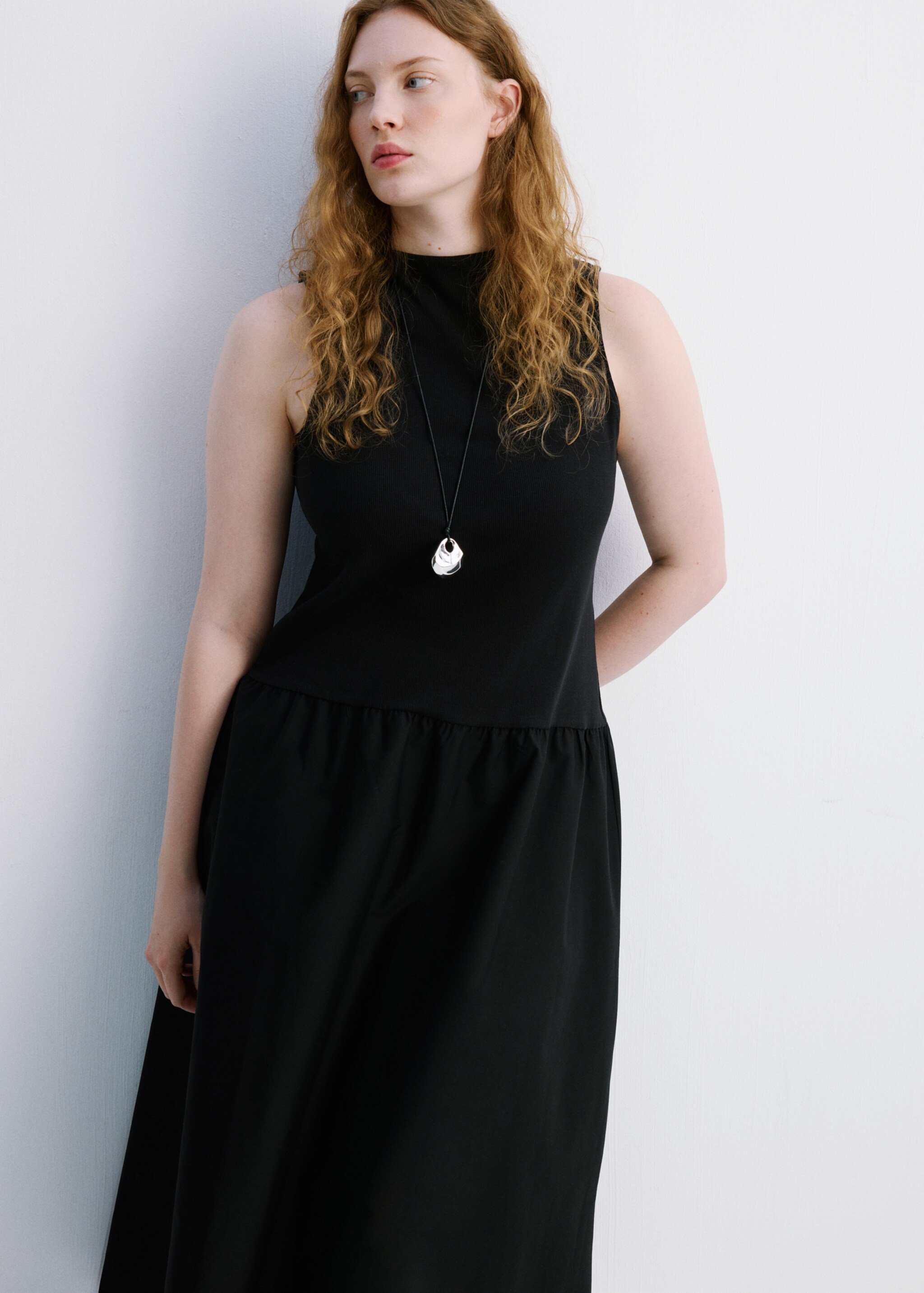 Φόρεμα βαμβακερό συνδυασμός - Λεπτομέρεια του προϊόντος 5, Μαύρο. Ref: 27057141-00.