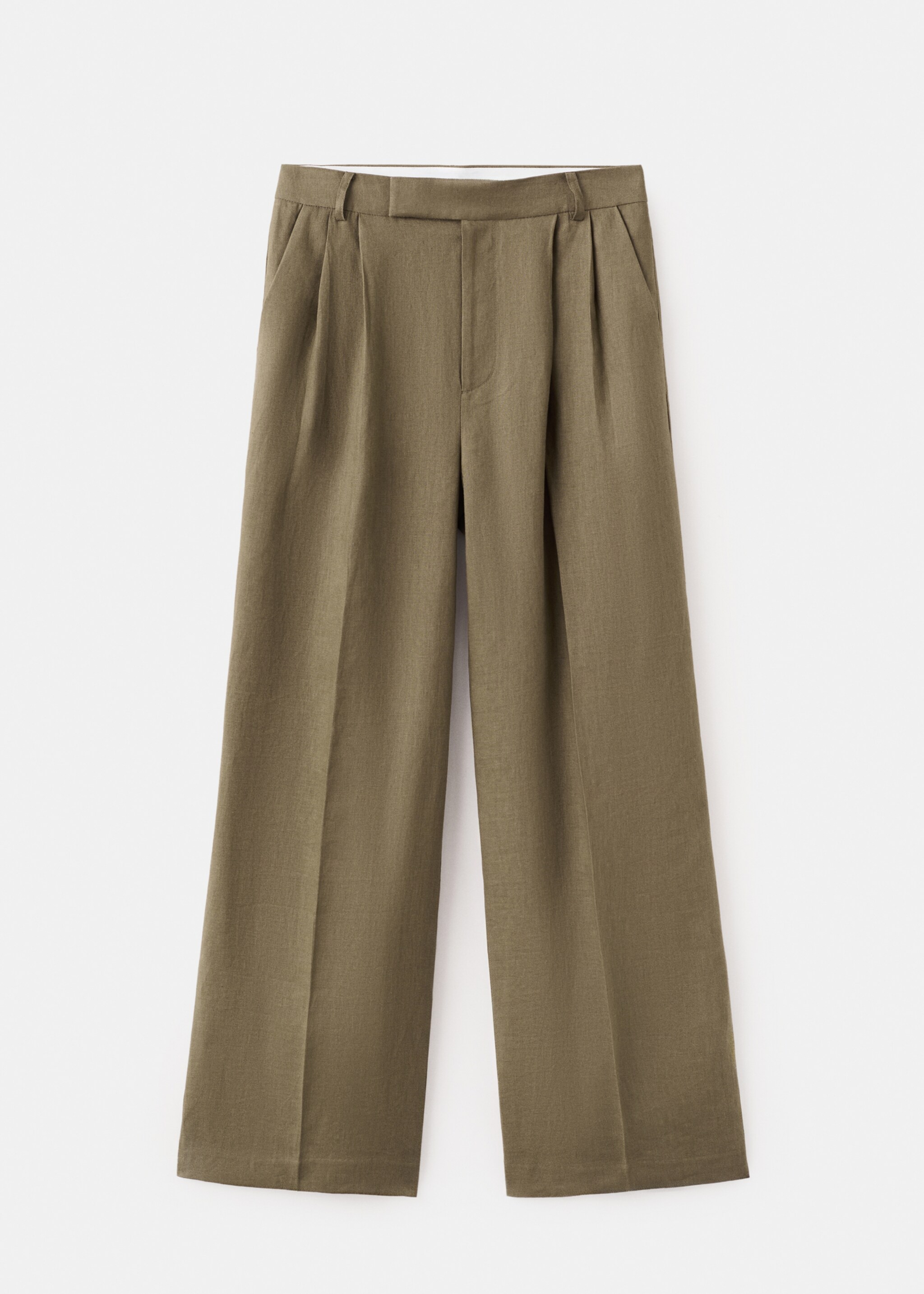 Straight linen-blend trousers - Article without model, Khaki. Ref: 27057142-00.