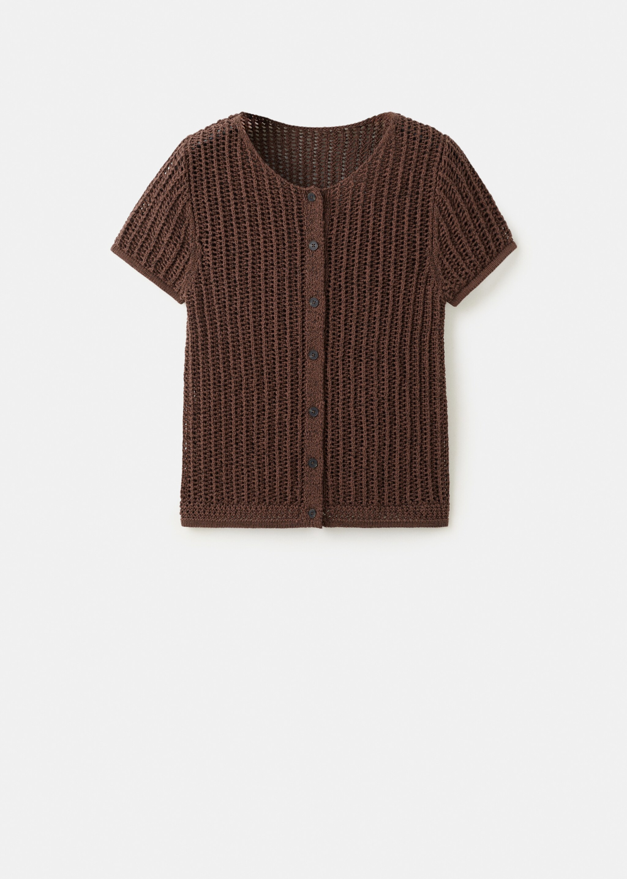 Short-sleeved crochet cardigan - Article without model, Chocolate. Ref: 27057143-00.