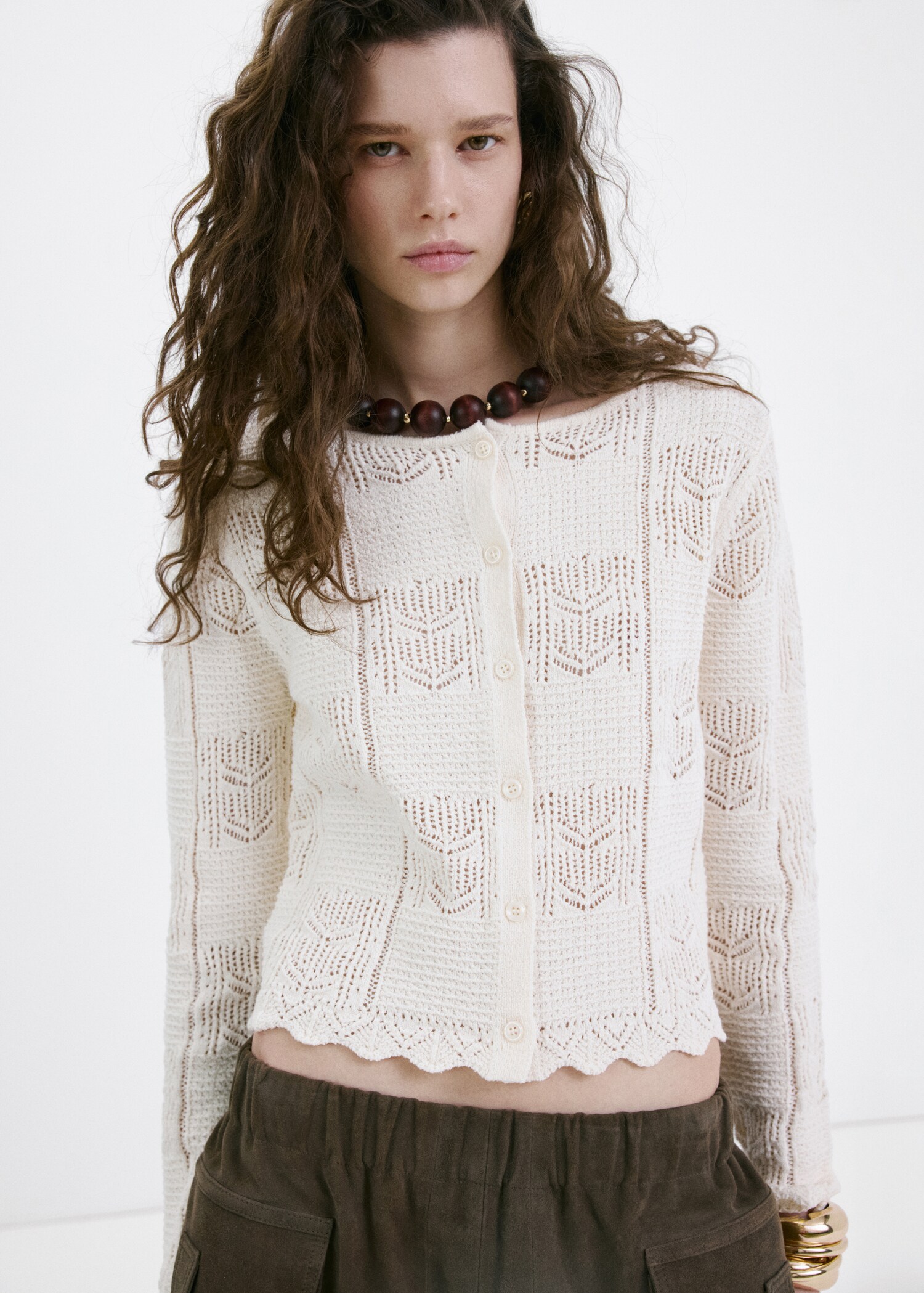 Openwork detail knit cardigan - Medium plane