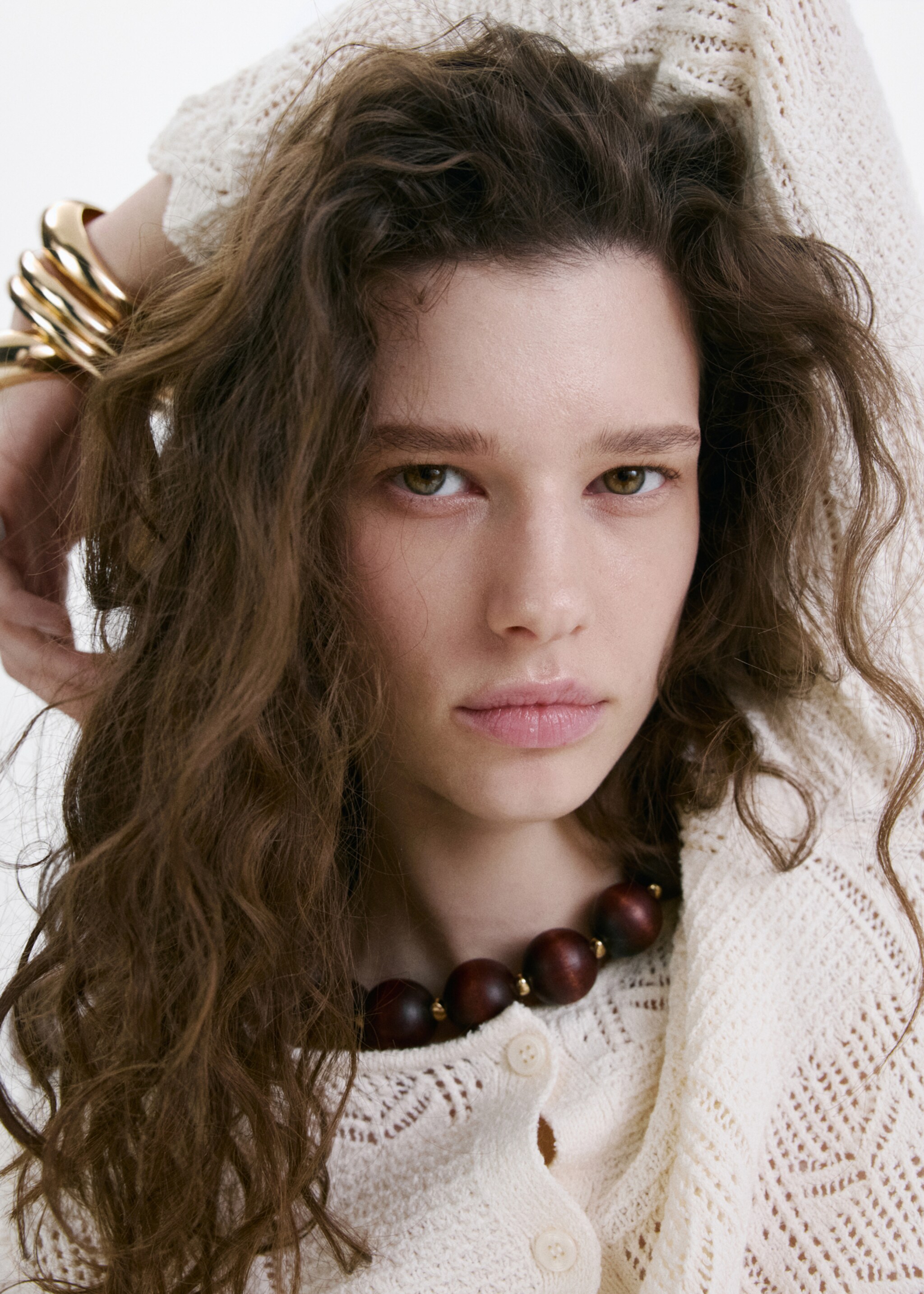 Openwork detail knit cardigan - Details of the article 1, Ecru. Ref: 27057144-00.