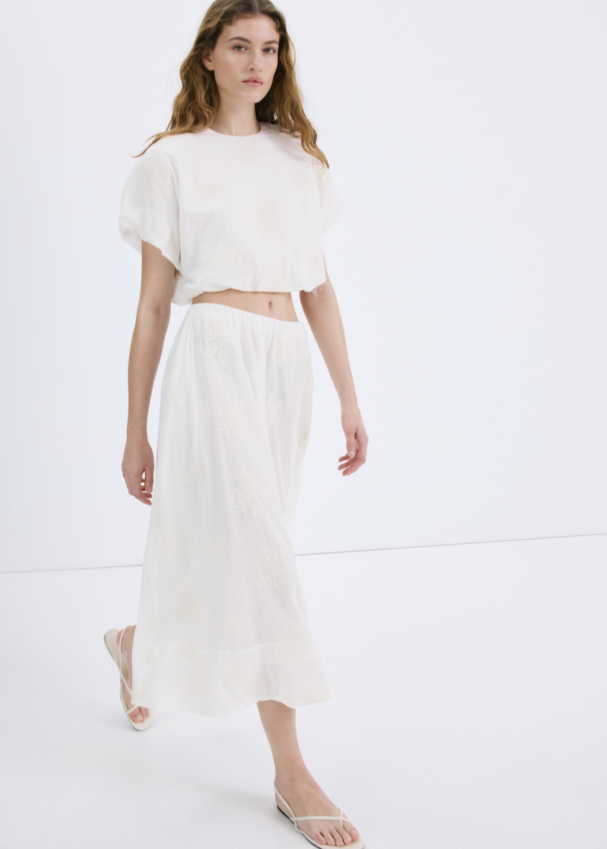 Cotton skirt embroidered details - تفاصيل المنتج 2, بيج فاتح. Ref: 27057148-00.