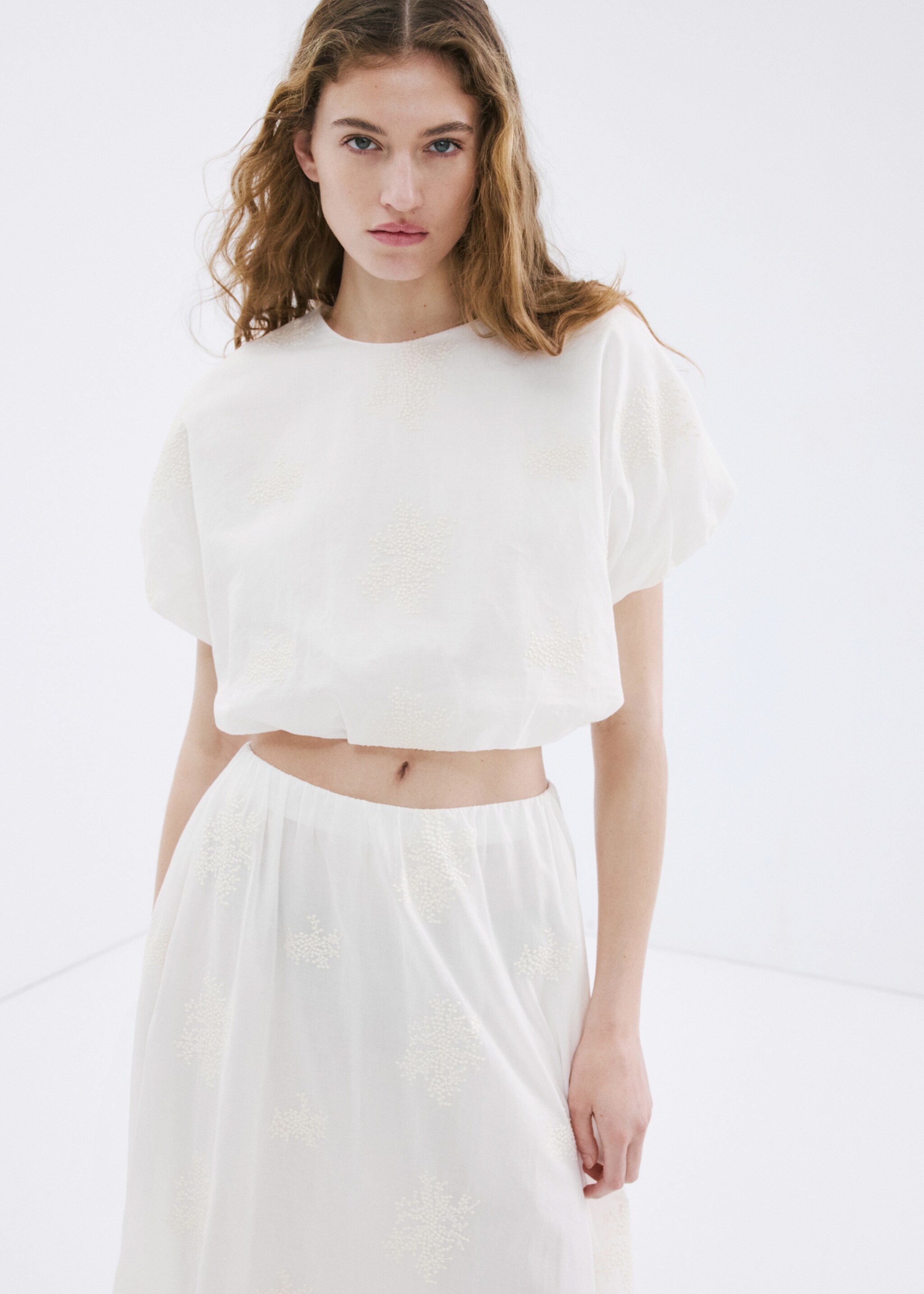 Cotton skirt embroidered details - تفاصيل المنتج 6, بيج فاتح. Ref: 27057148-00.