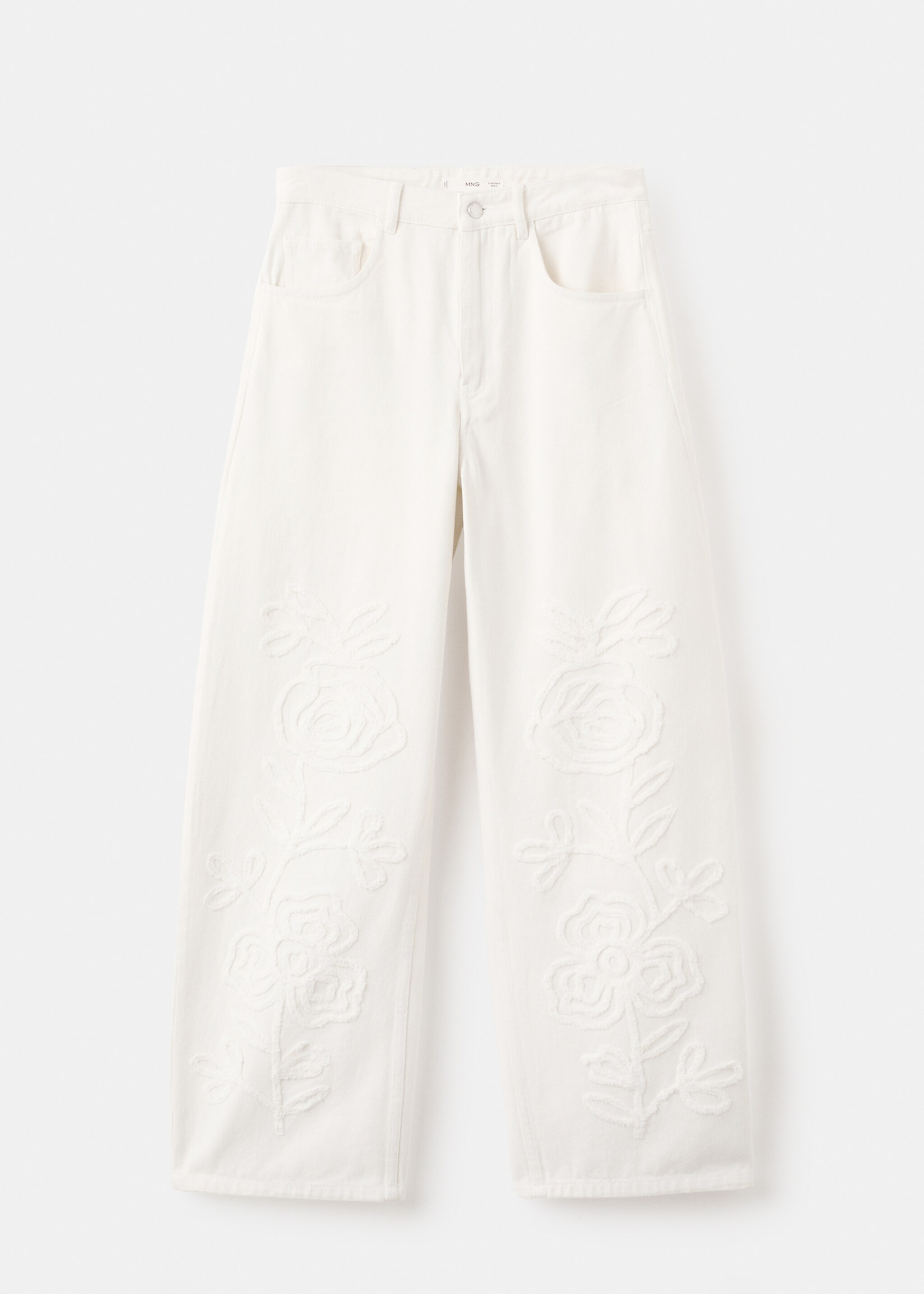 Jean large avec broderie à fleurs - Article sans modèle, Blanc cassé. Ref: 27057151-00.