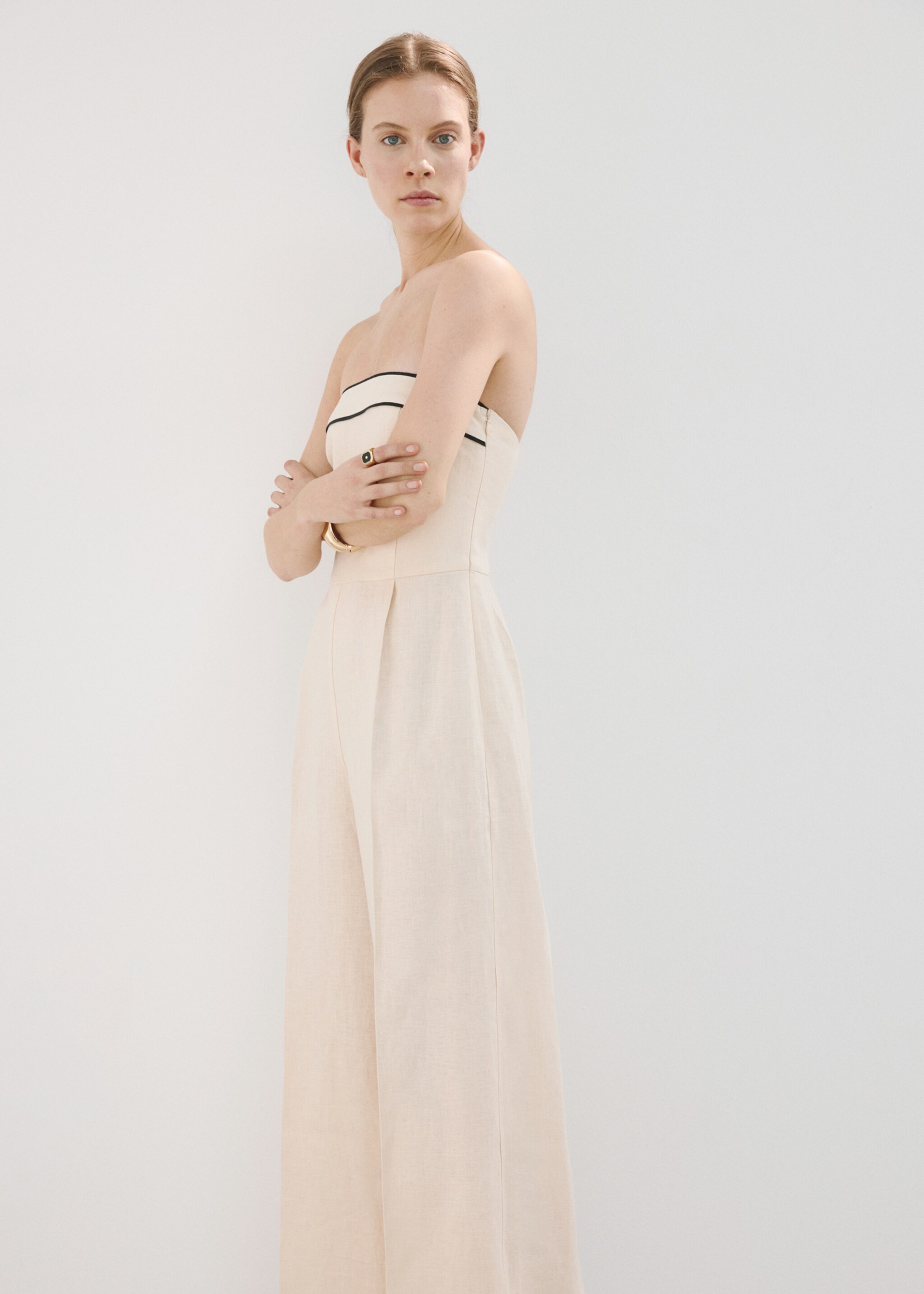 Linen bandeau jumpsuit - Medium plane, Ecru. Ref: 27057152-00.