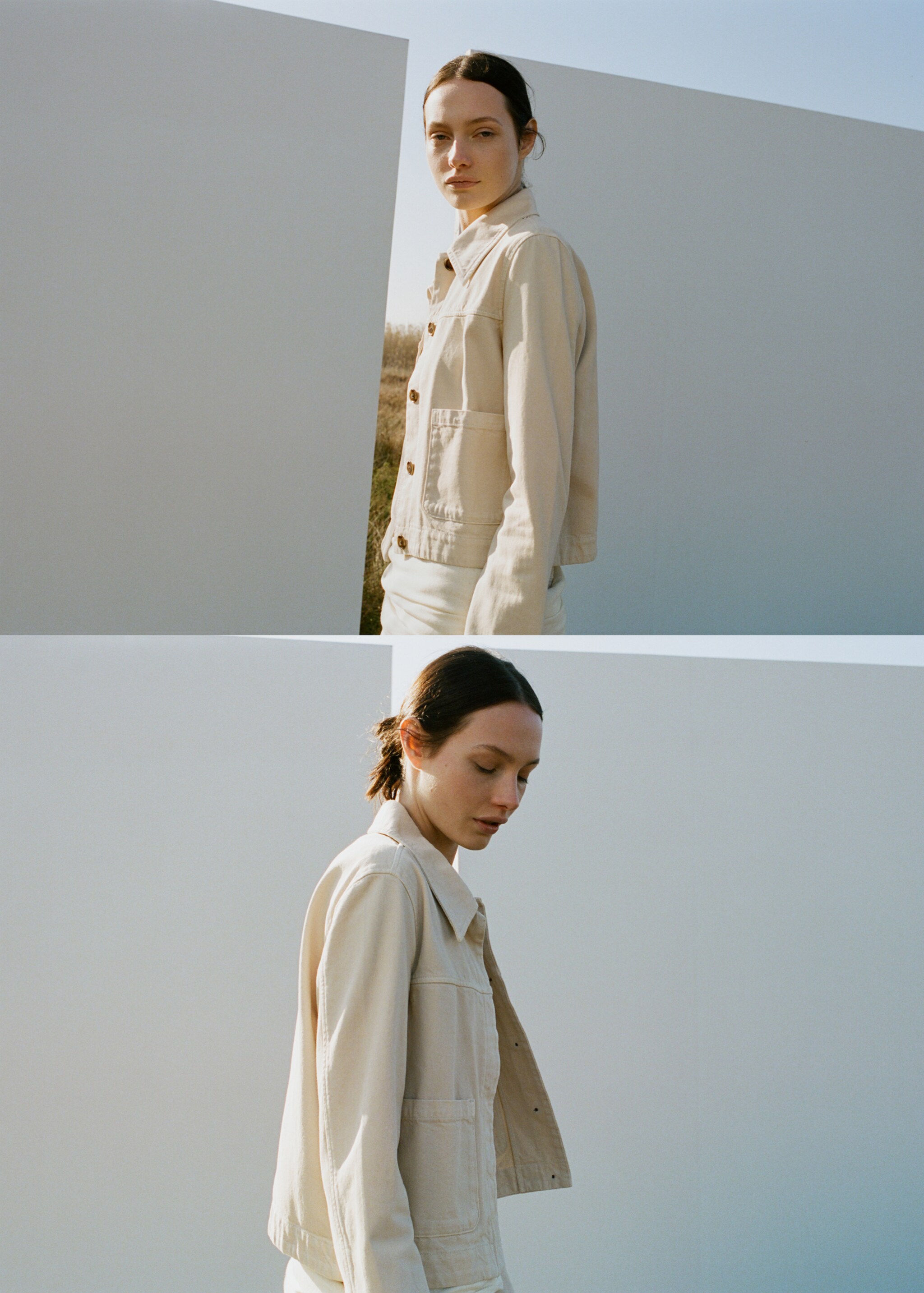 Pockets denim jacket - Details of the article 1, Vanilla. Ref: 27057154-00.