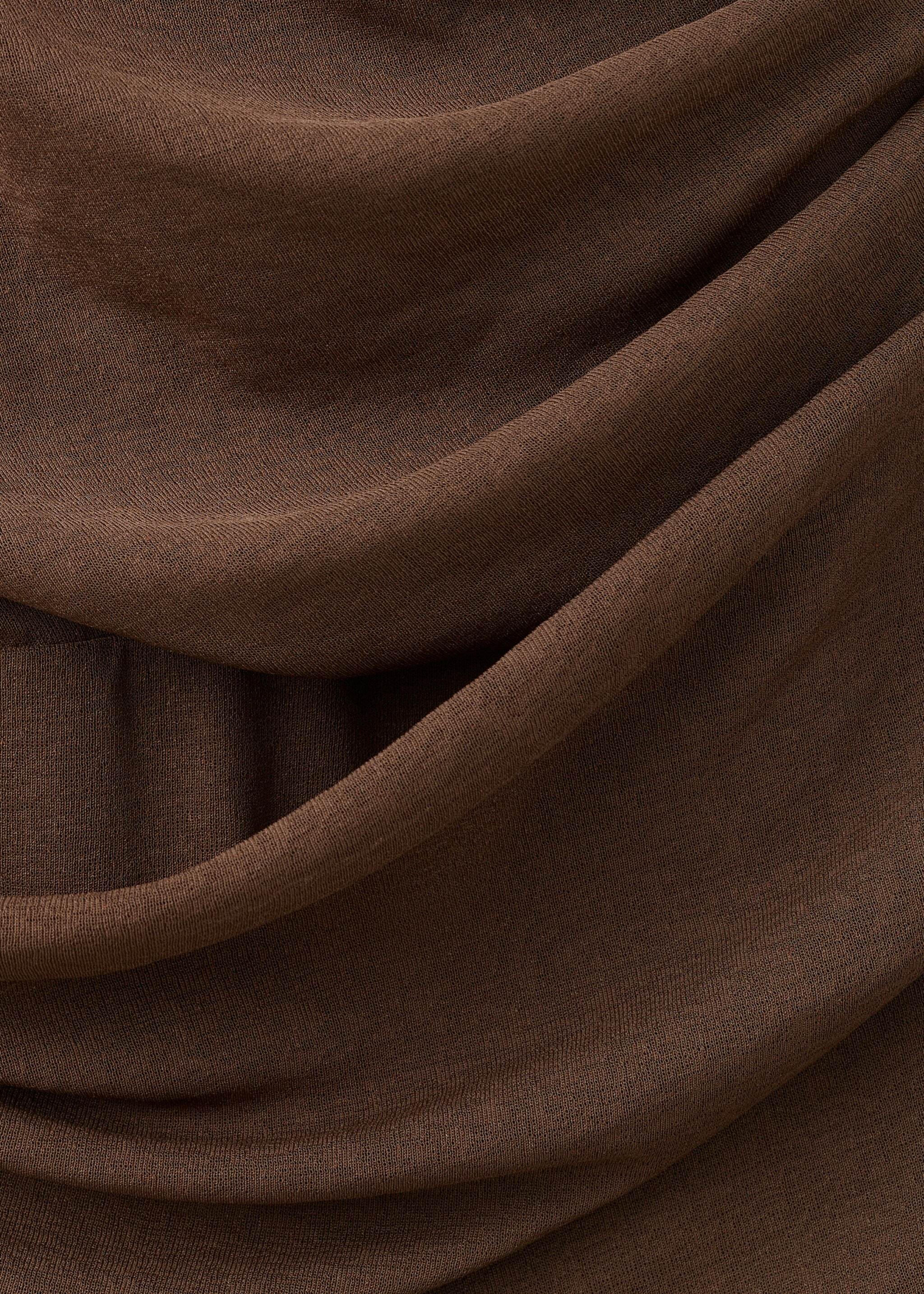 Ruched dress with draped neckline - Details of the article 0, Brown. Ref: 27057155-00.
