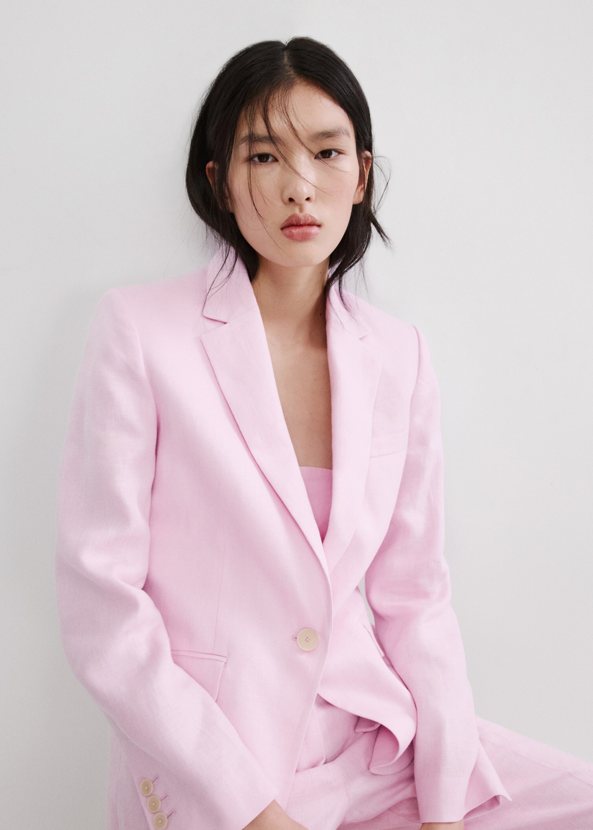 Костюмный блейзер изо льна - Средний план, Розовый. Ref: 27057156-00.