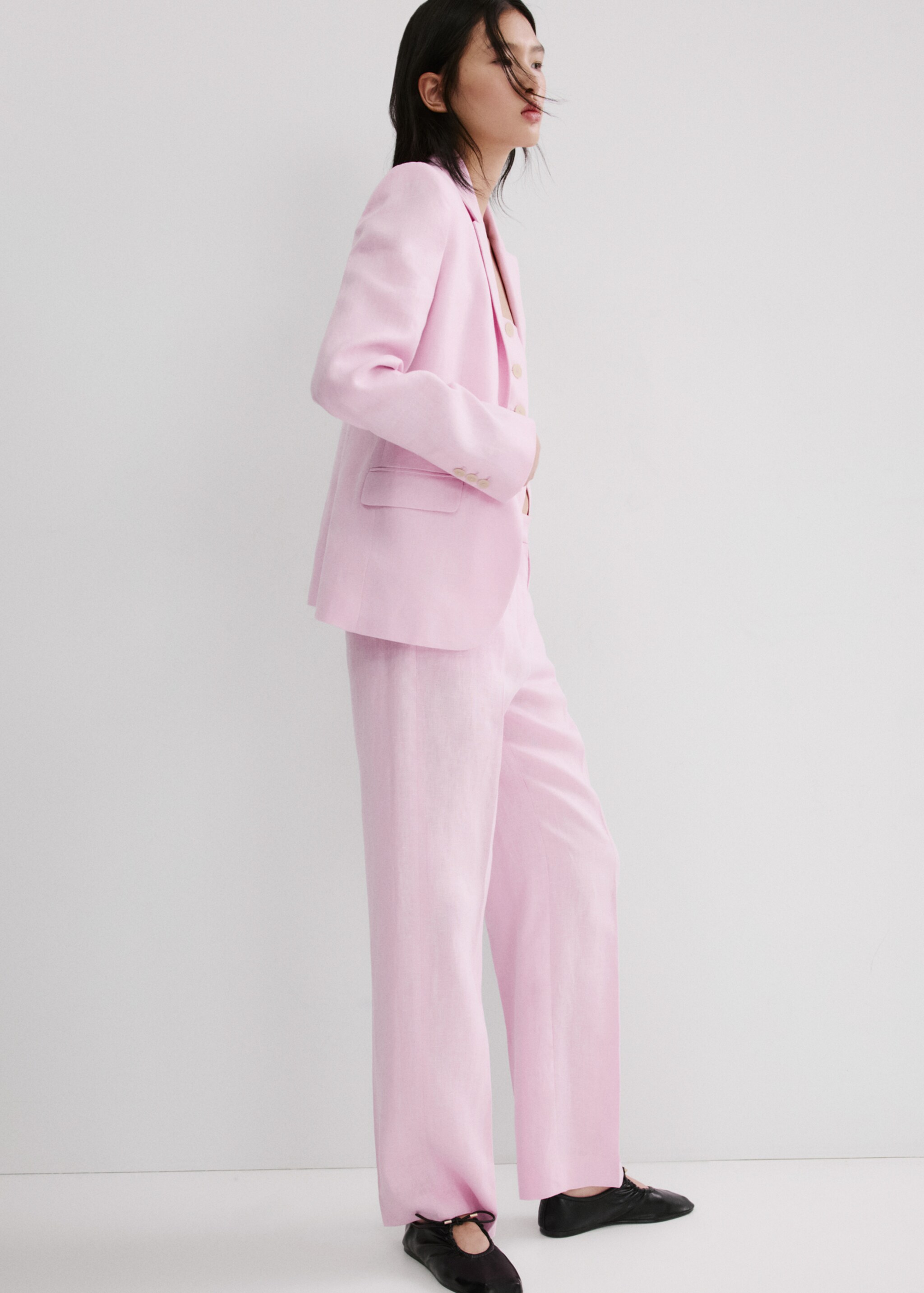 Костюмный блейзер изо льна - Деталь изделия 2, Розовый. Ref: 27057156-00.