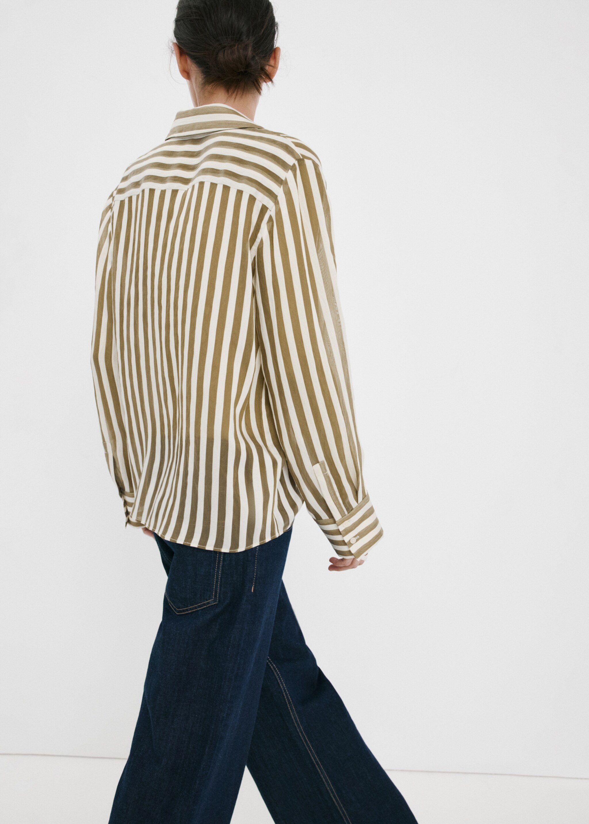 Striped lyocell shirt - Reverse of the article, Khaki. Ref: 27057157-00.