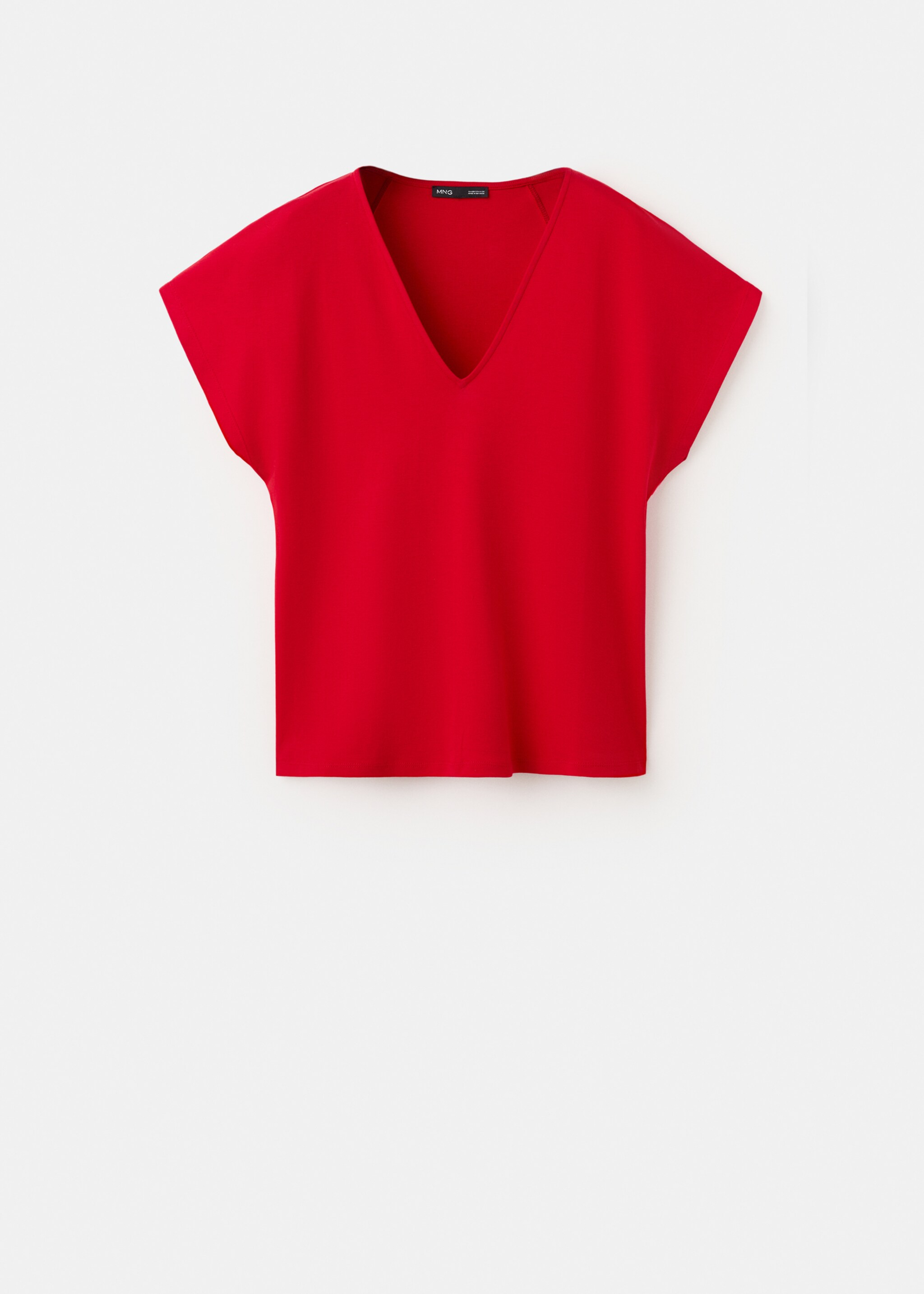 تي شيرت قطني بتصميم رقبة على شكل حرف V - منتج دون نموذج, أحمر. Ref: 27057164-00.