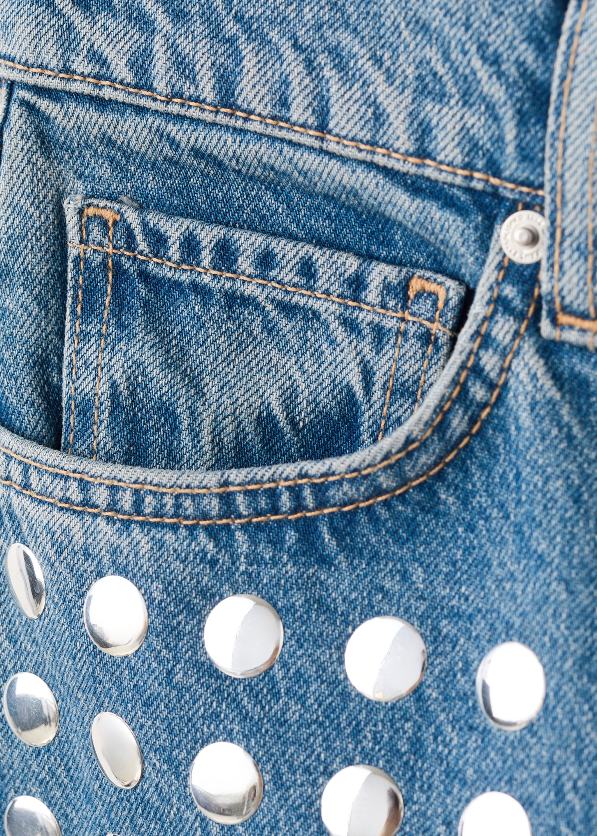 Straight-fit jeans with studs - Details of the article 0, Medium Blue. Ref: 27057169-00.