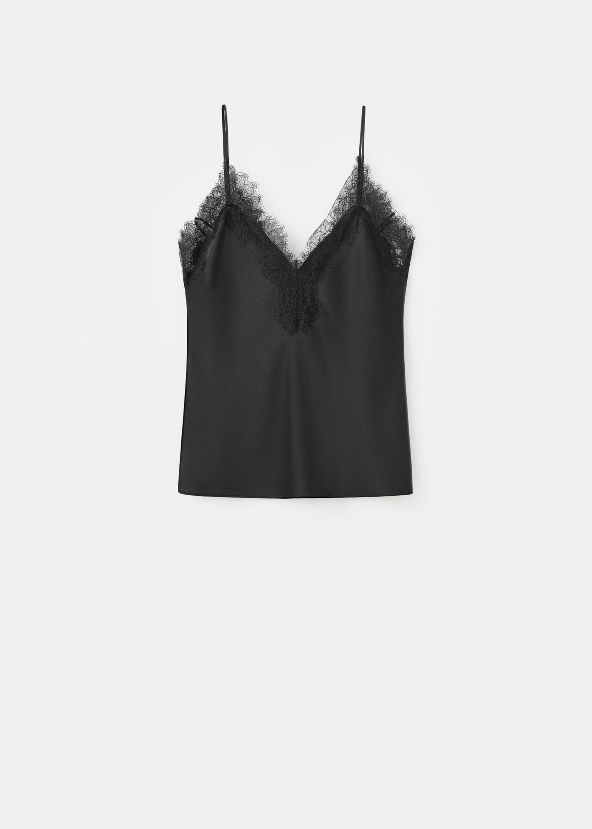 Lingerie top with lace neckline - Article without model, Black. Ref: 27057784-00.
