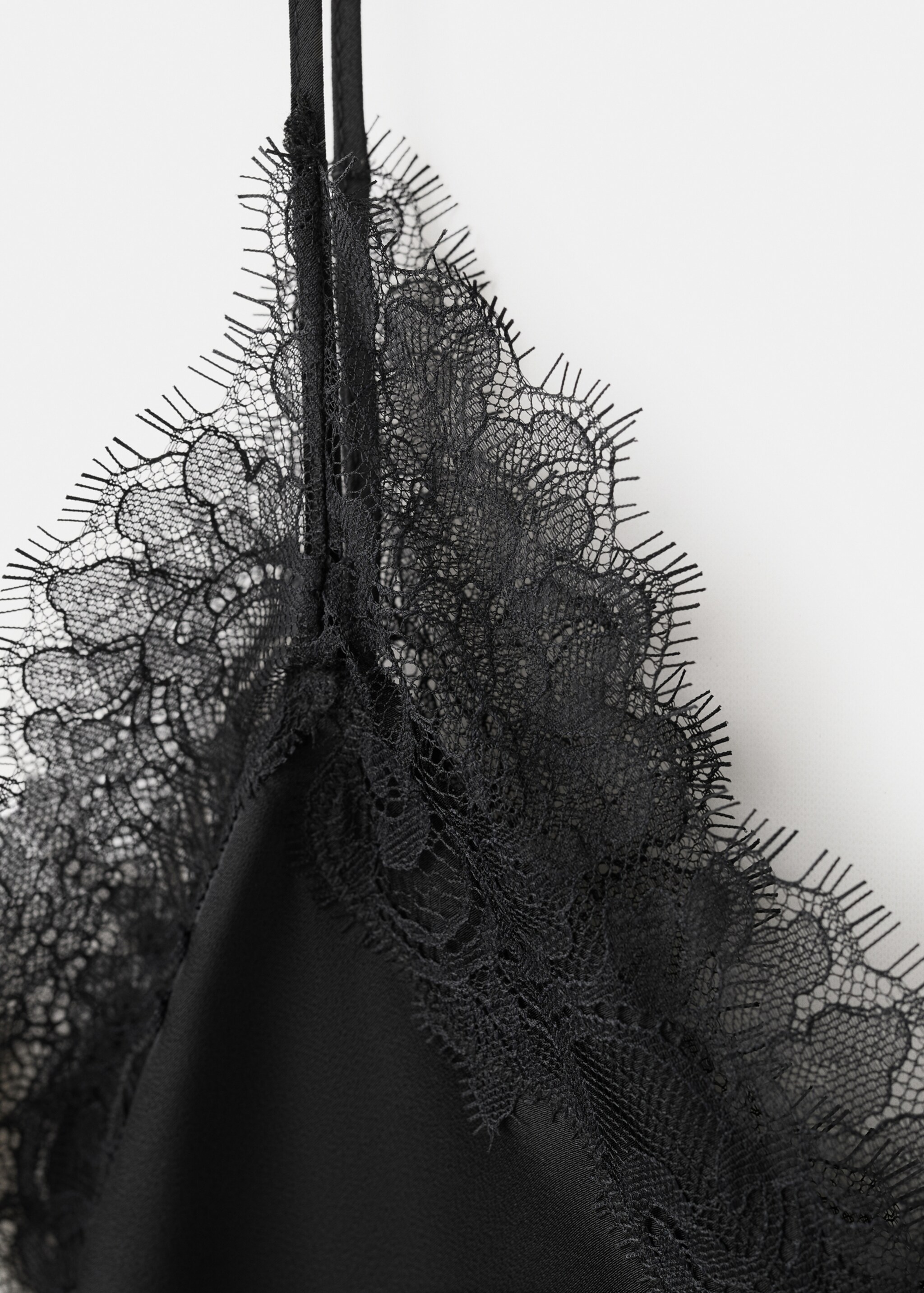 Lingerie top with lace neckline - Details of the article 0, Black. Ref: 27057784-00.