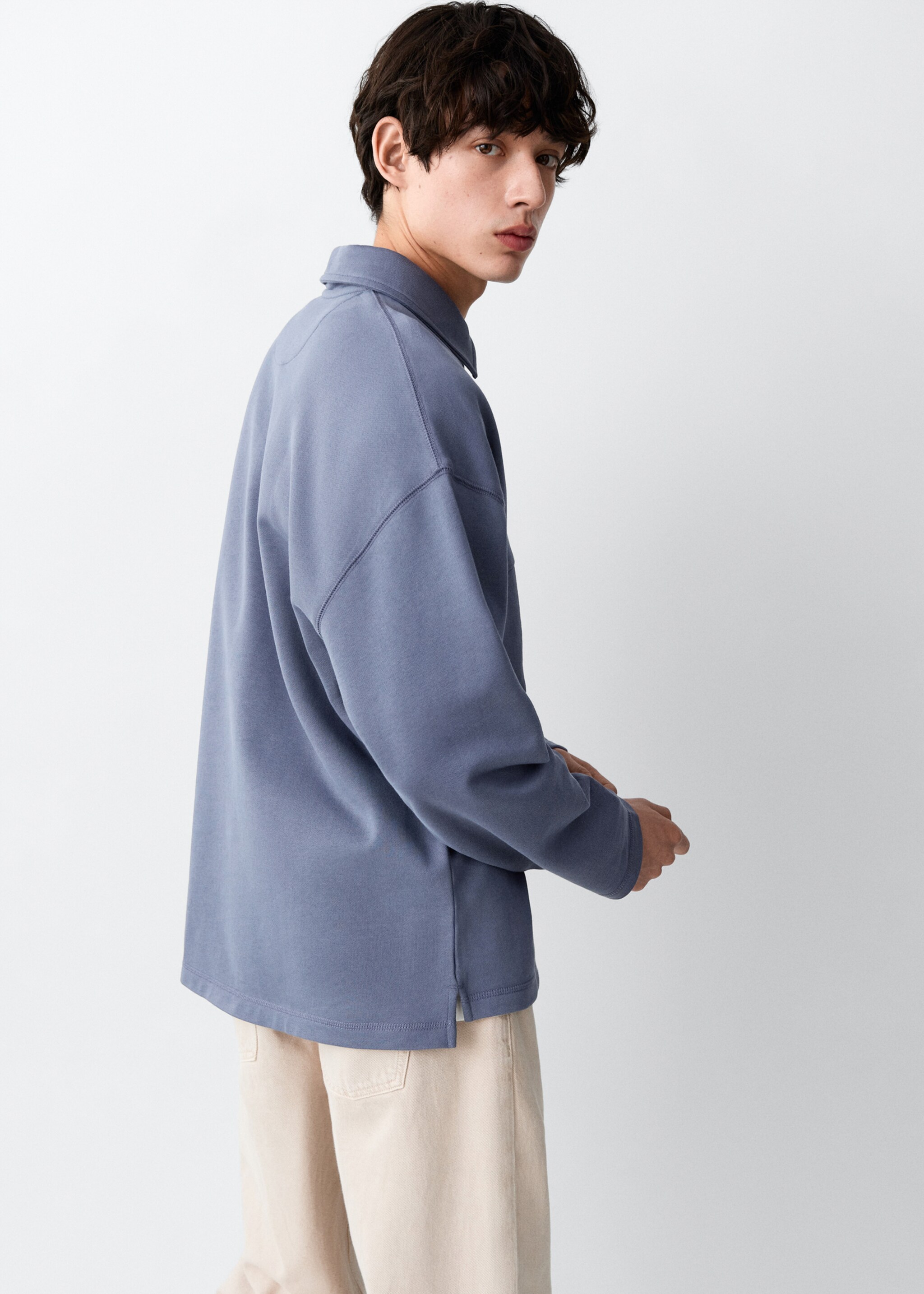 Polo-neck sweatshirt - Details of the article 2, Blue. Ref: 27057787-00.