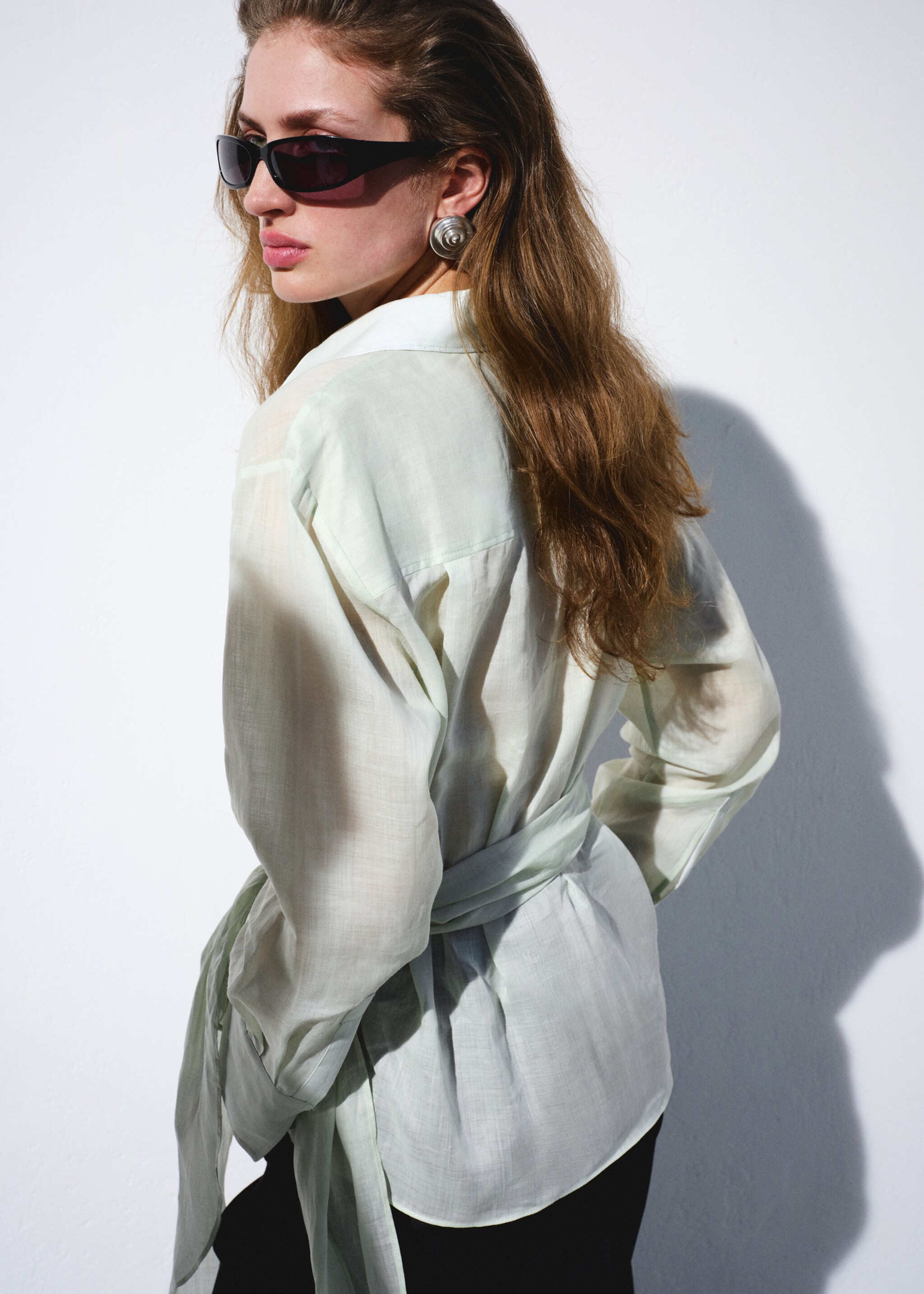 Camisa 100% ramio cruzada - Reverso del artículo, Verde. Ref: 27057795-00.