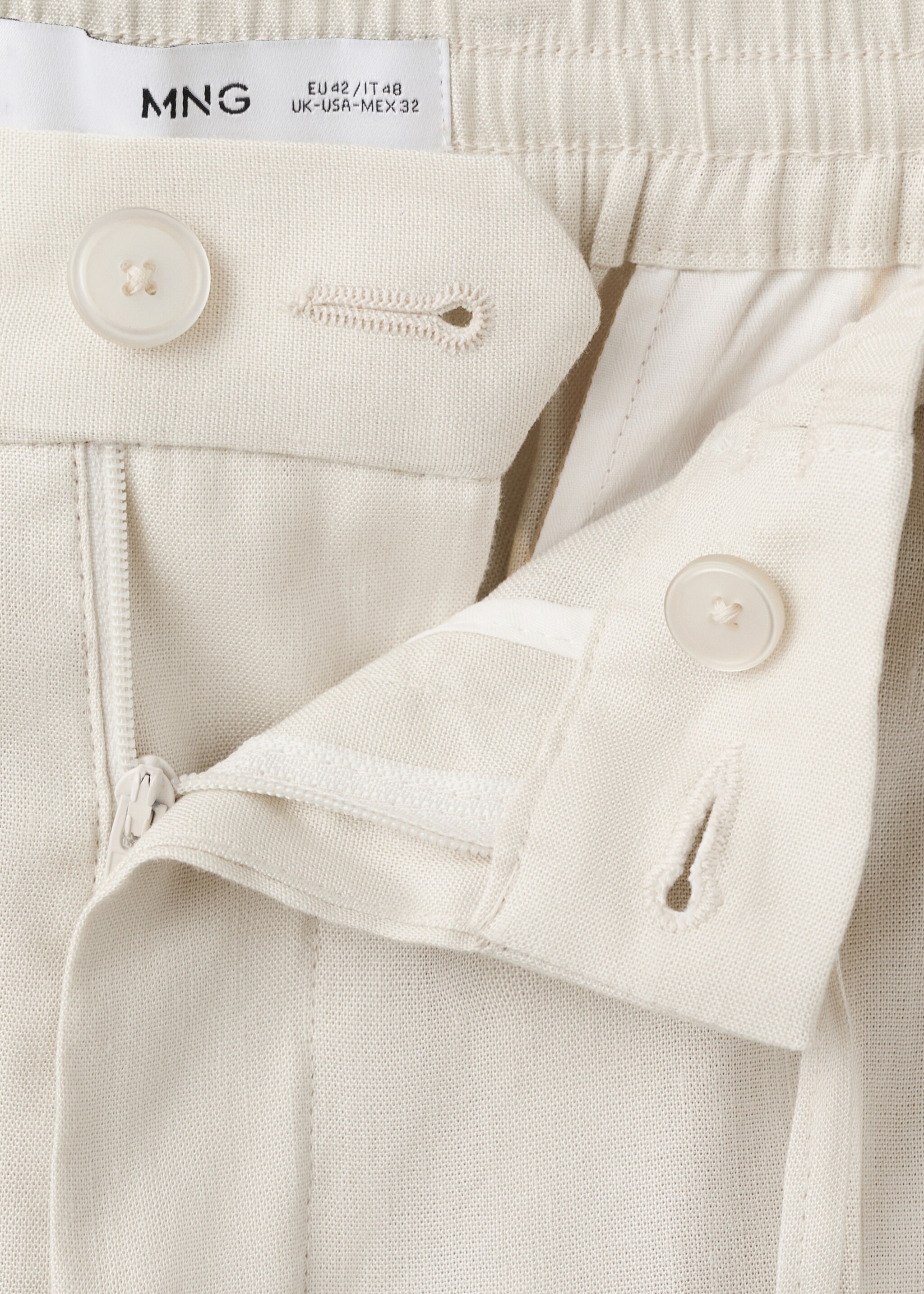 Pantalón slim fit lino cordón - Detalle del artículo 8, Blanco marfil. Ref: 27057895-00.