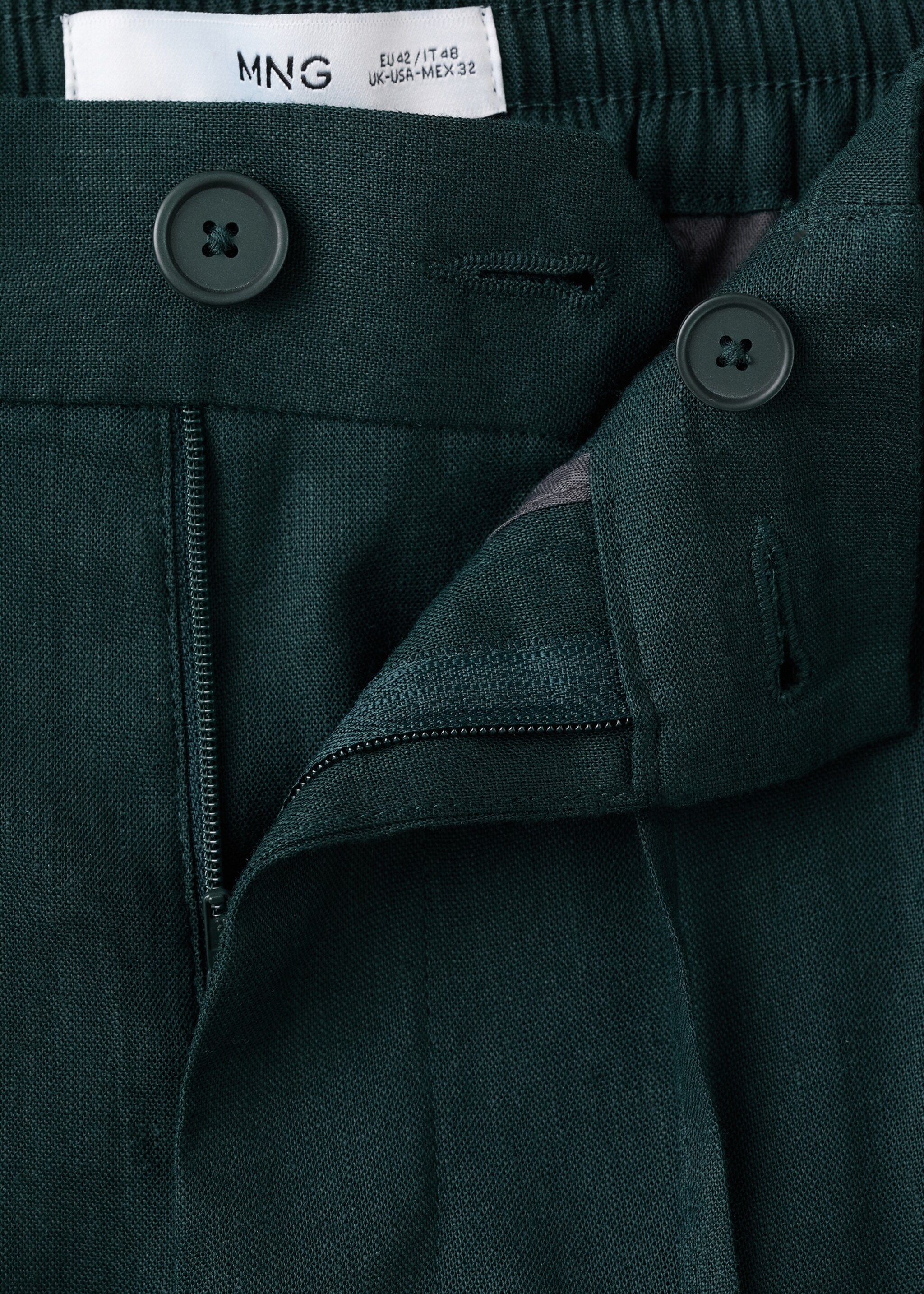 Pantalón slim fit lino cordón - Detalle del artículo 8, Verde oscuro. Ref: 27057895-00.