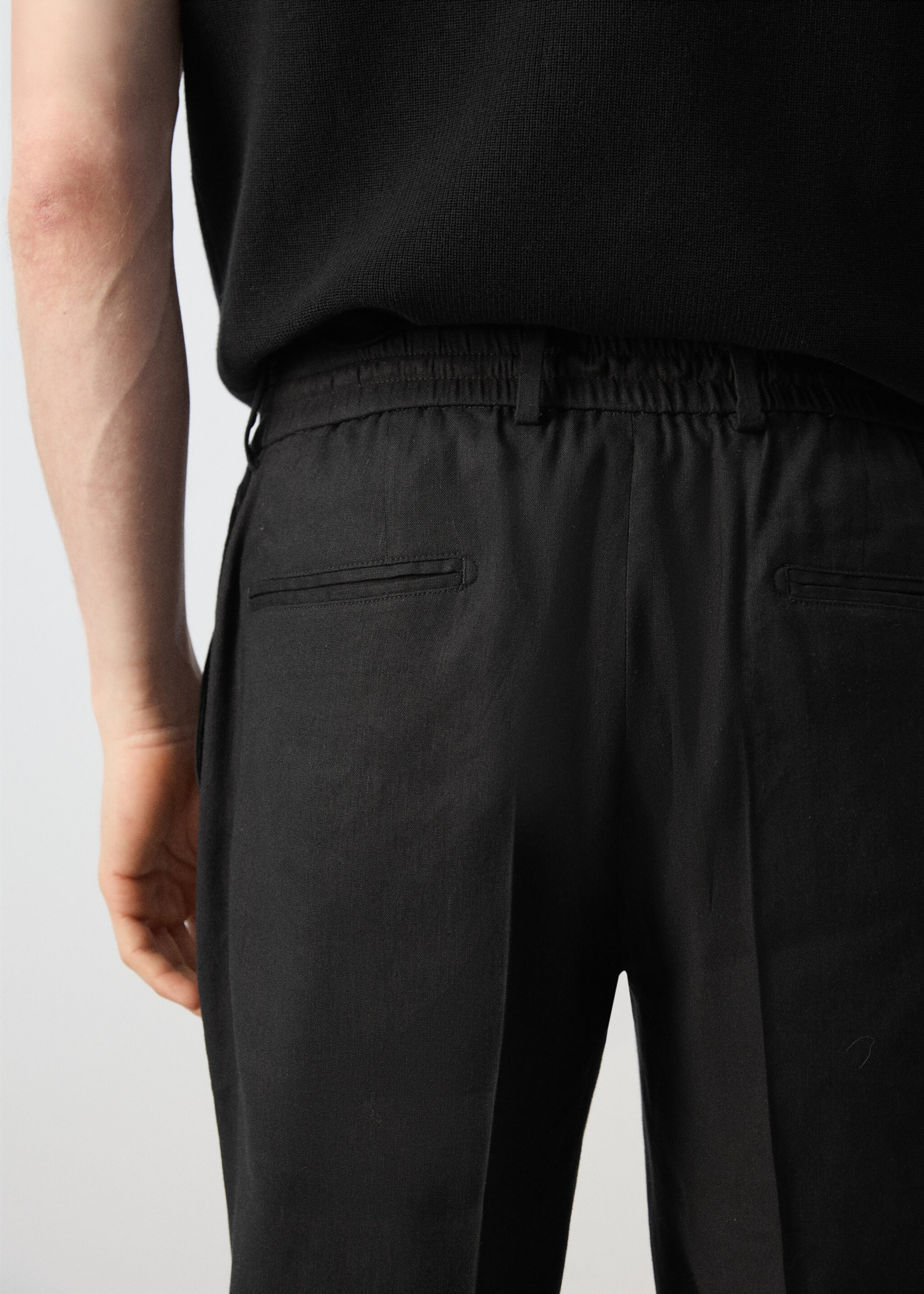 Pantalón slim fit lino cordón - Detalle del artículo 6, Negro. Ref: 27057895-00.