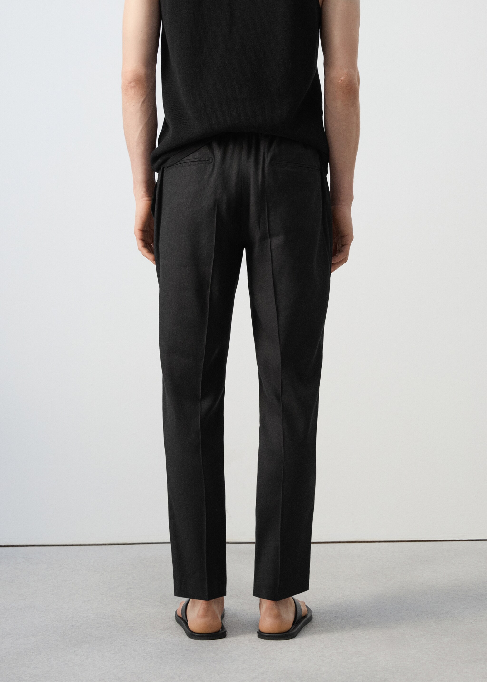 Pantalón slim fit lino cordón - Reverso del artículo, Negro. Ref: 27057895-00.