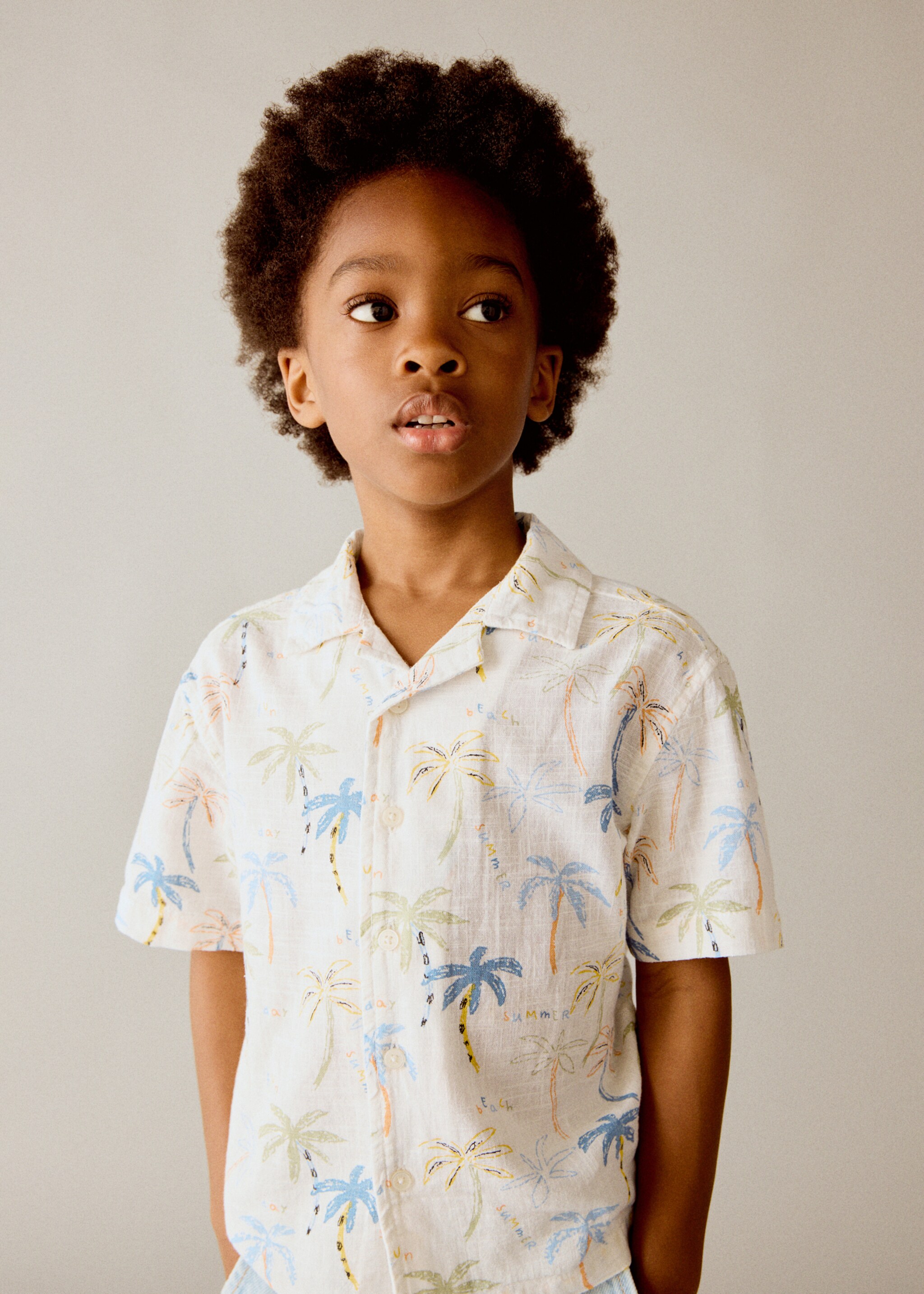 Palm trees design cotton shirt - Details of the article 1, Off White. Ref: 27057907-00.