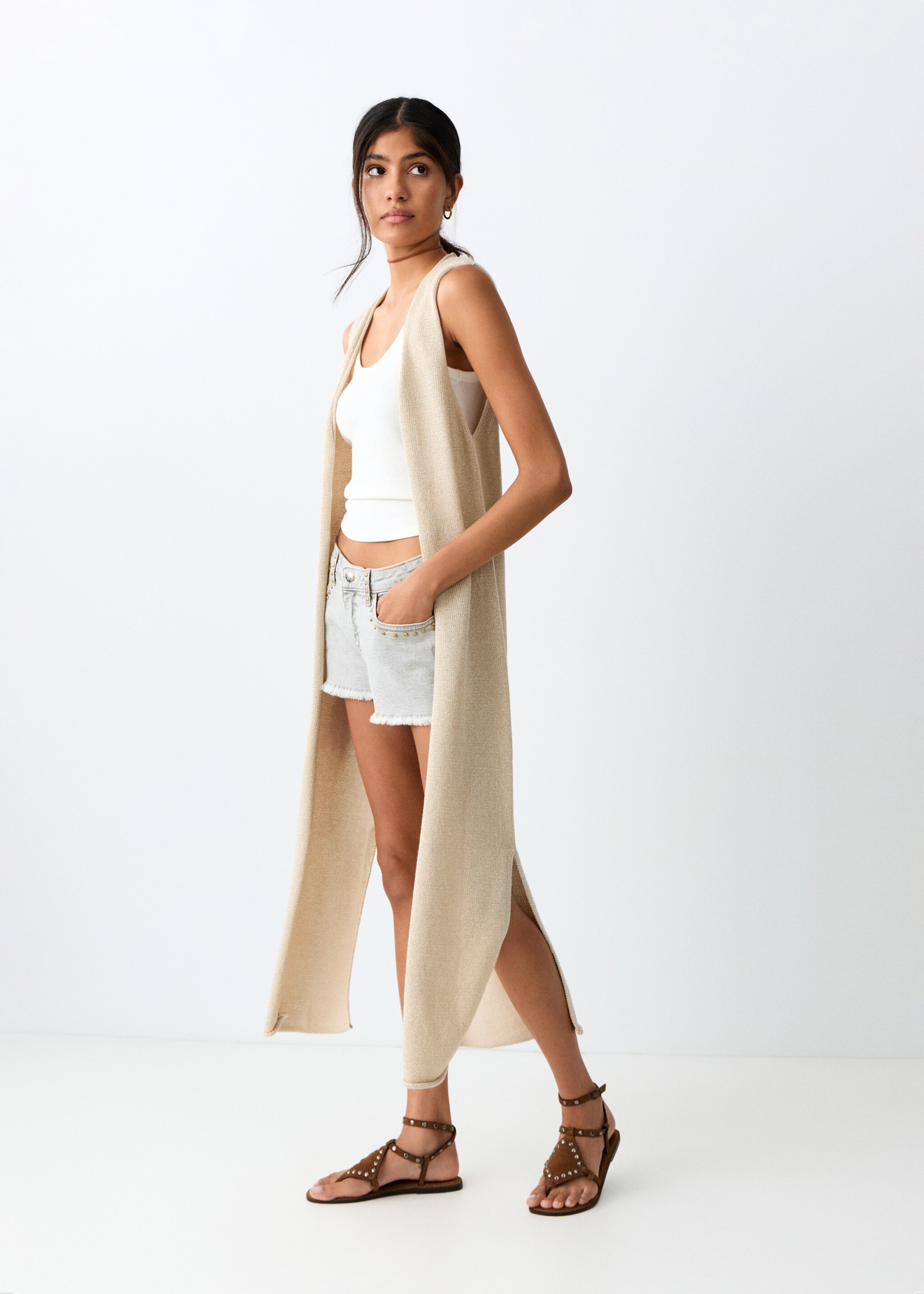 Knit long cardigan - Medium plane, Gold. Ref: 27057908-00.