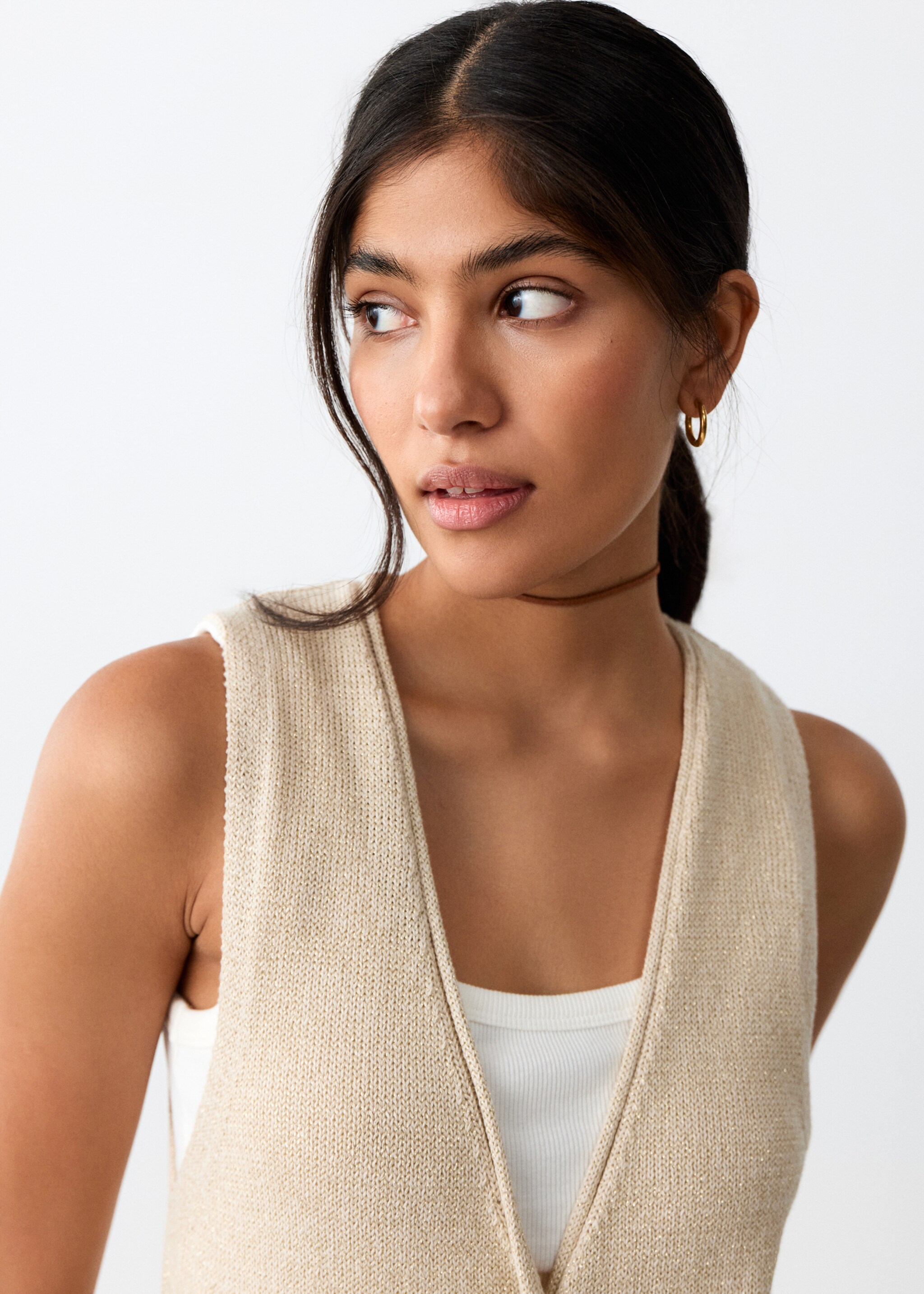 Knit long cardigan - Details of the article 1, Gold. Ref: 27057908-00.