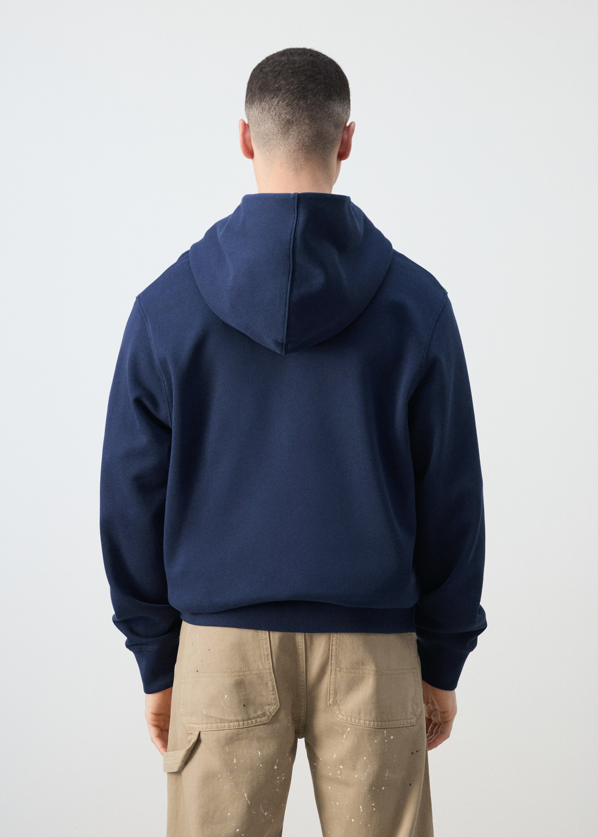 Sweat-shirt capuche 100 % coton texte - Verso de l’article, Bleu encre. Ref: 27057915-00.