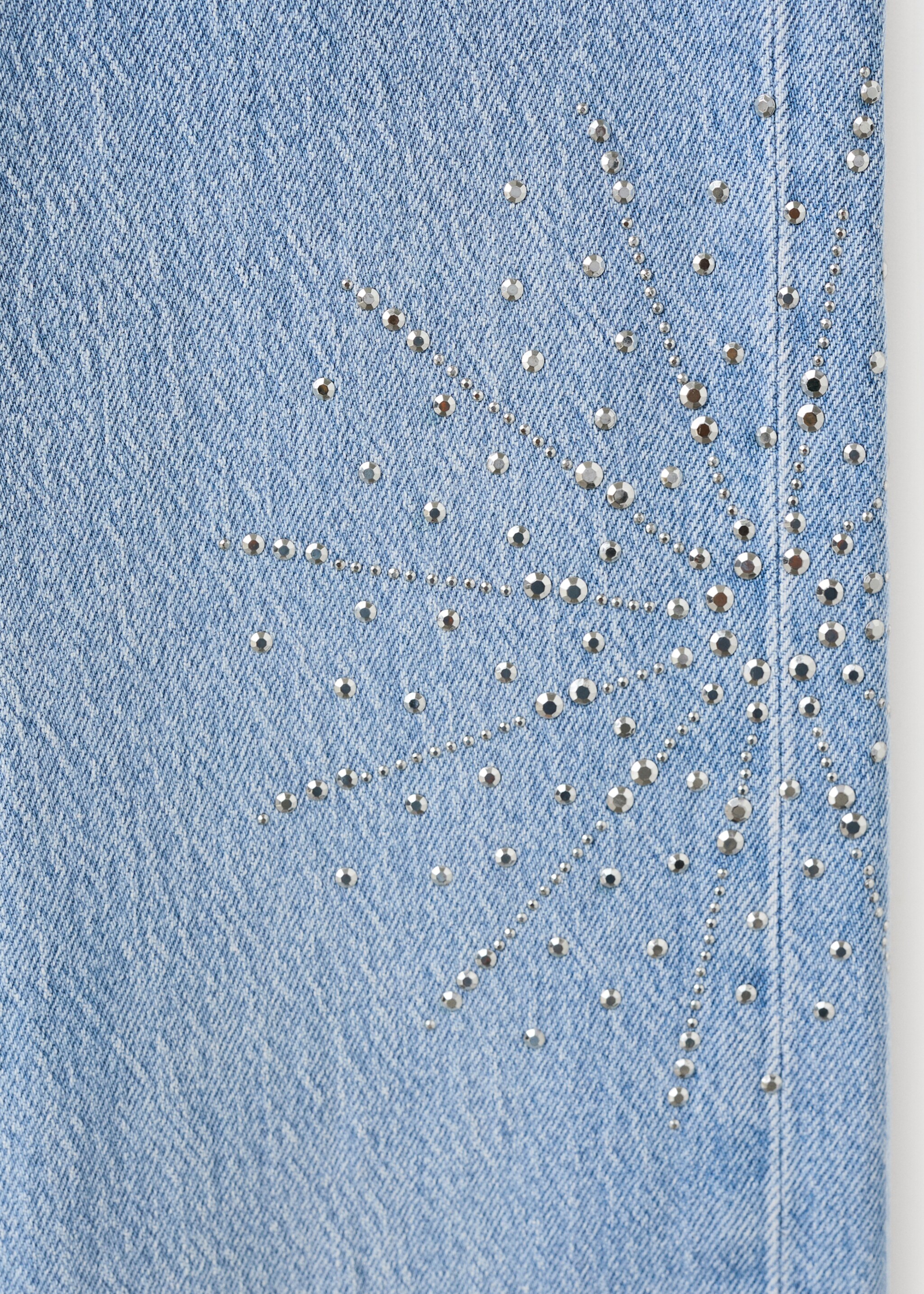 Straight jeans with rhinestone detail - Details of the article 0, Medium Blue. Ref: 27061170-00.