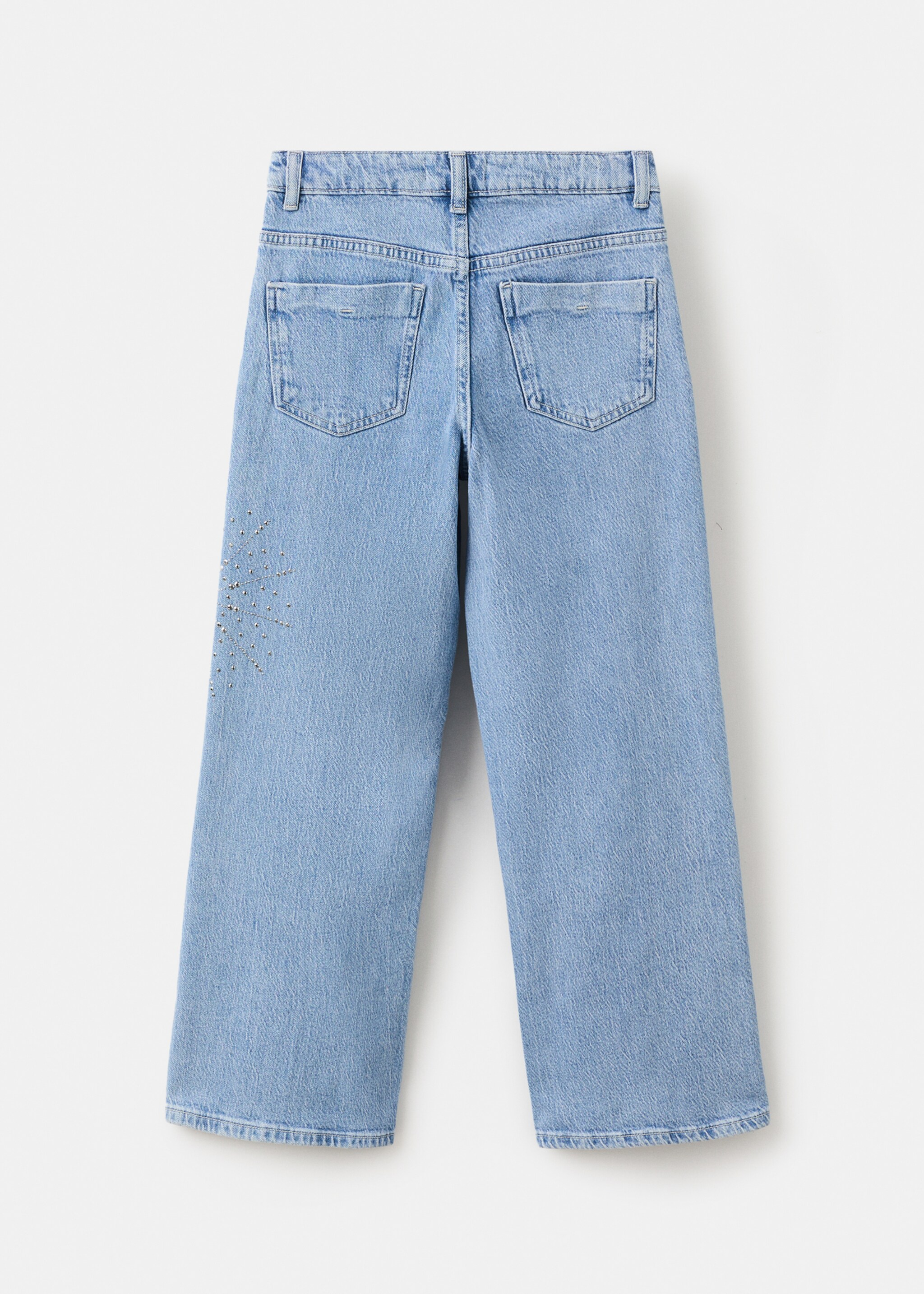 Straight jeans with rhinestone detail - Reverse of the article, Medium Blue. Ref: 27061170-00.