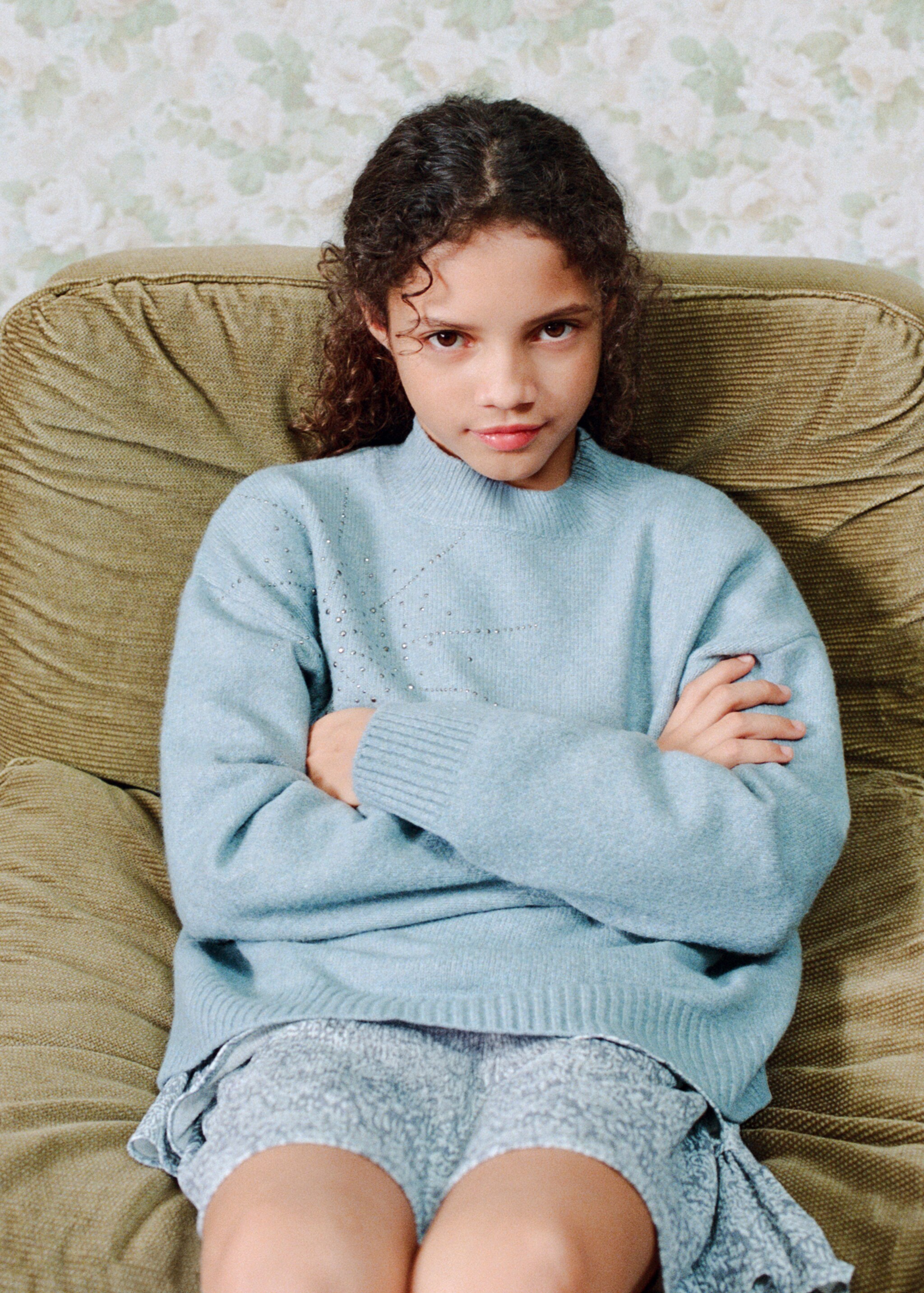 Sweater with rhinestpme details - Medium plane, Aqua Green. Ref: 27061179-00.