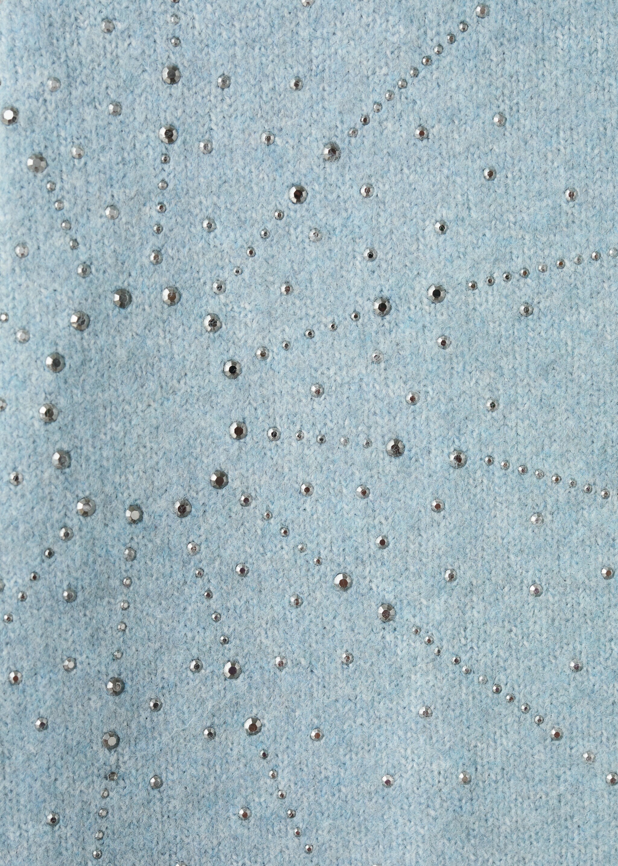 Sweater with rhinestpme details - Details of the article 8, Aqua Green. Ref: 27061179-00.