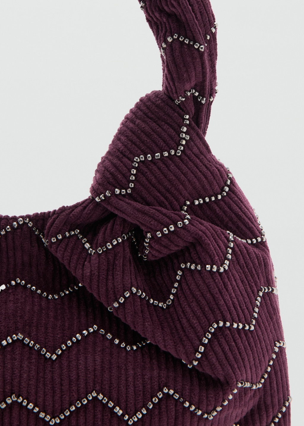 Corduroy handbag with beads
