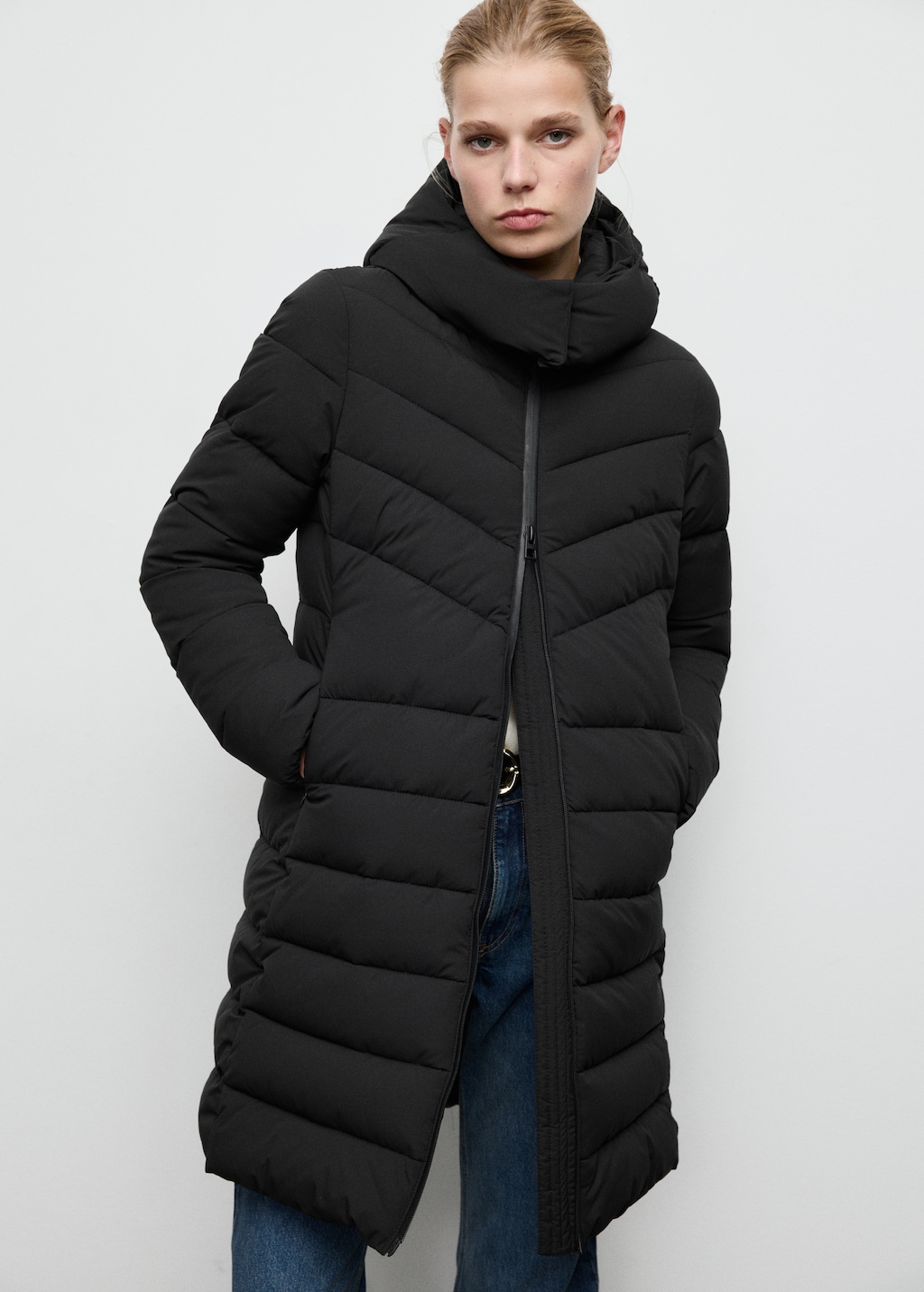 Mango Midi quilted anorak with hood