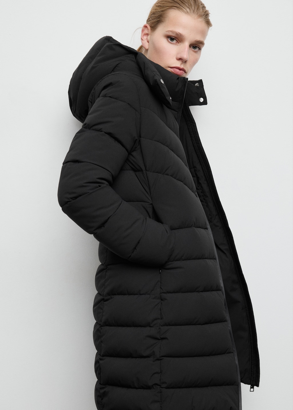 Midi quilted anorak with hood