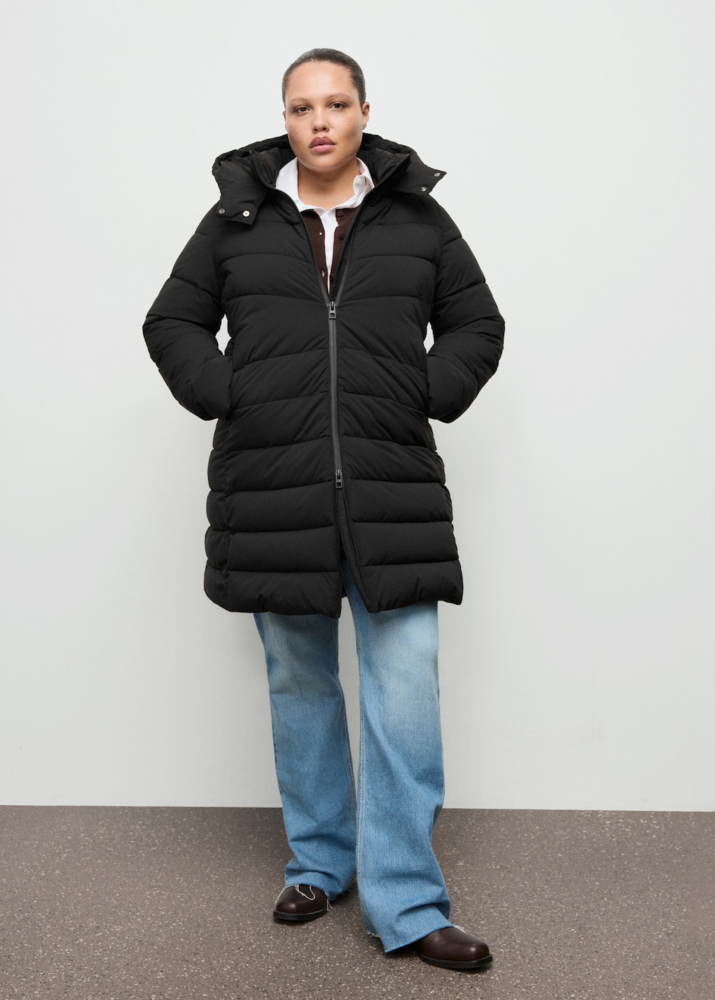 Midi quilted anorak with hood